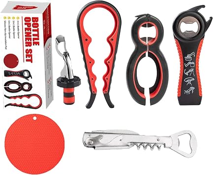 Jar Opener, Bottle Opener Multi Function 6-in-1 5-in-1 4-in-1 Can Opener bottle gripper Kit for Children, Elderly and Arthritis Sufferers