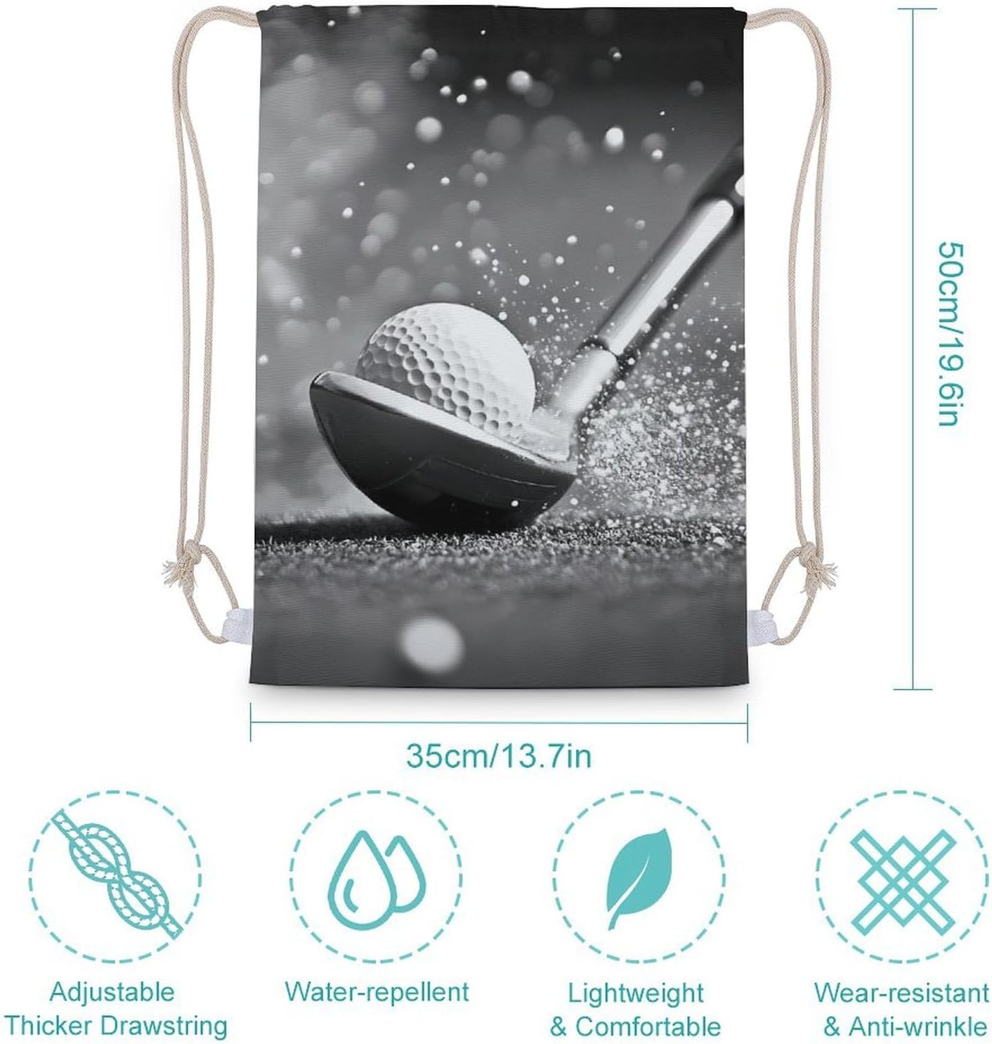 Black And White Golf Drawstring Backpack Double Shoulder Bag Sport Gym Sackpack for Men Women