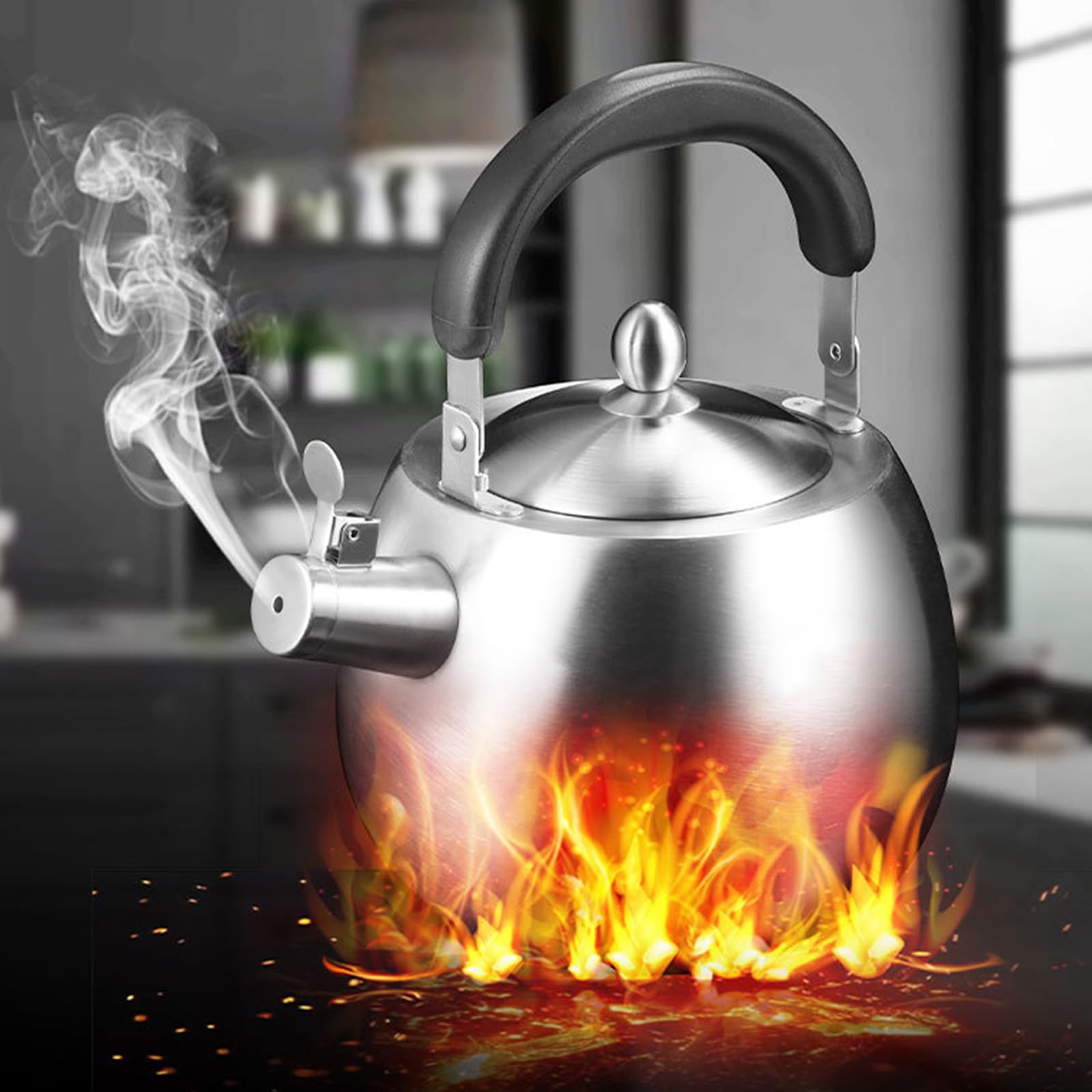 Hervidor de preparación de bebidas Cuerpo de acero inoxidable, silbante, estufa de inducción Calefacción para tareas domésticas de cocina Hervidor de inducción Tetera de acero inoxidable Boquilla