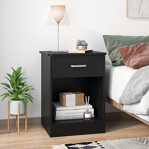 Miniatura 3 de PUPL Mesita de noche para dormitorio moderna mesita de noche con cajón y armario de almacenamiento muebles para el hogar color negro