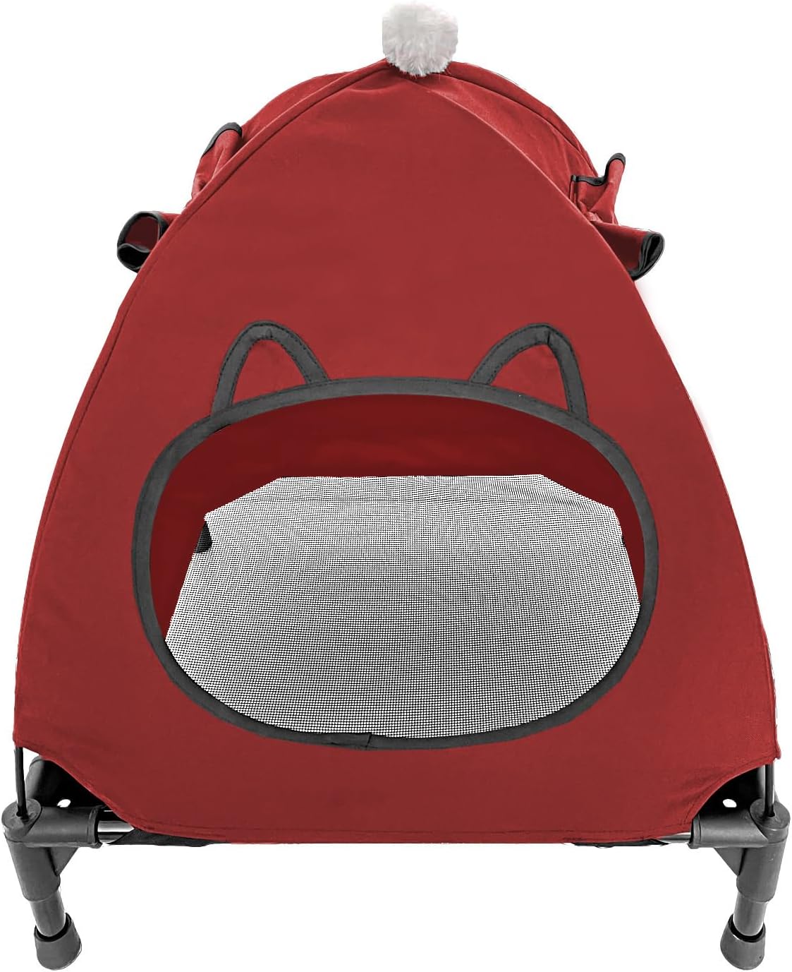 Pozico Elevated Pet Bed with Breathable Mesh for Small Cat and Dog, Raised Cooling Pet Cot for Puppy and Kitty, 18.9x18.9 inch (Red Bed with Canopy)