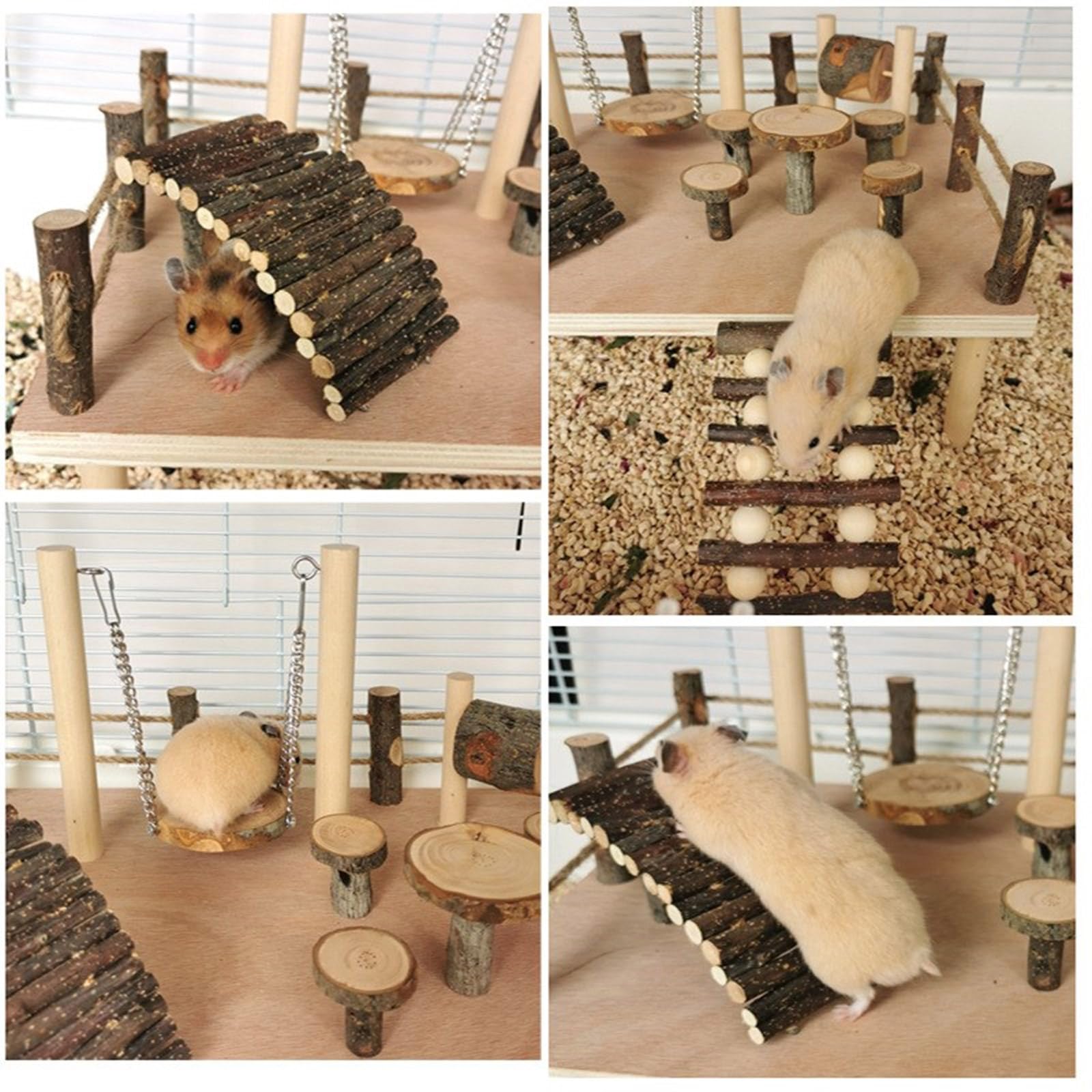 Los juguetes de madera para hámster están diseñados para soportar la masticación y proporcionar un disfrute duradero. Plataforma de entretenimiento de hábitat con escalera con escalera