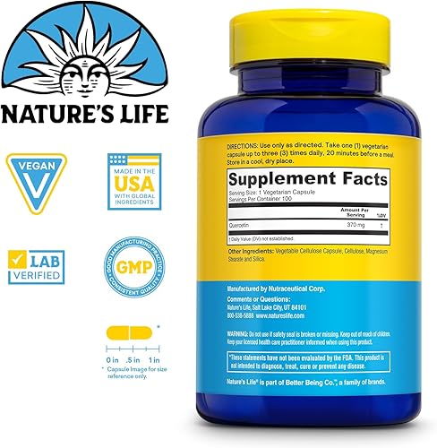 Miniatura 2 de Natures Life Quercetina 400 mg  Puede apoyar células saludables funciones inmunológicas y cardiovasculares y senos nasales saludables  100 cápsulas