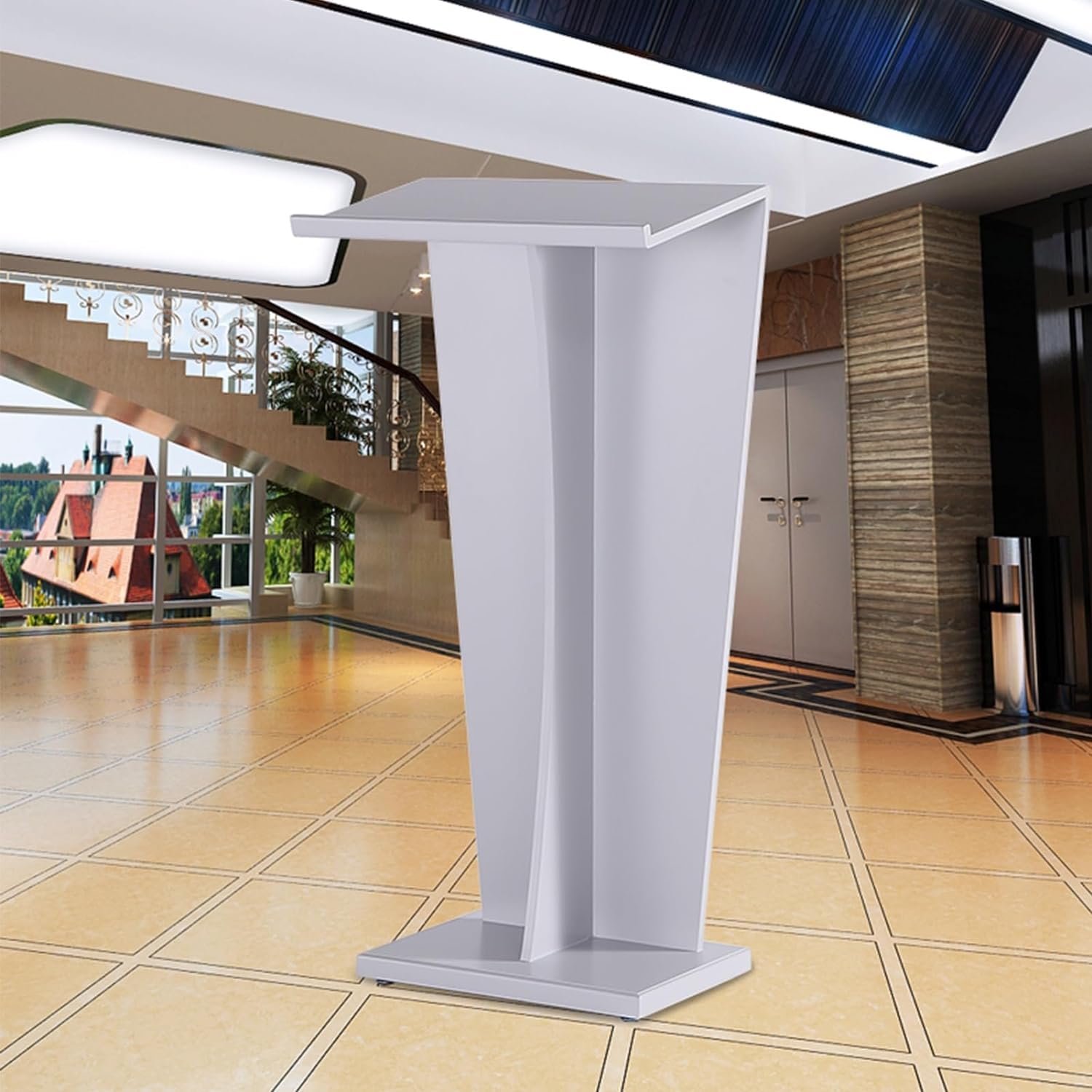 MUYRJLZX Podium Stand Portable Podium MDF Lecterns High Bookend Design Podium Stand Moving Floor Pulpits Wide Reading Surface Speaking Lectern Stability