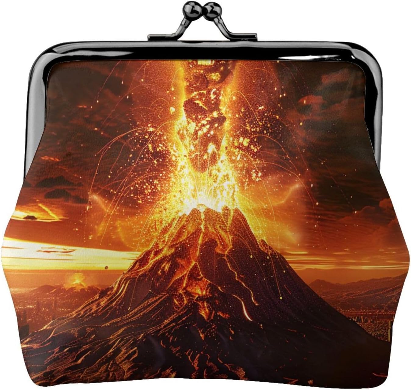 Volcano Printed Coin Purse for Women Cute PU Leather Coin Wallet Mini Coin Purse Pouch with Kiss-Lock