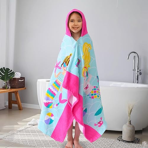Miniatura 6 de Toalla de playa de baño con capucha, para bebés, niños y niñas de 3 a 12 años, tamaño extra grande, 50 x 30 pulgadas, algodón absorbente súper