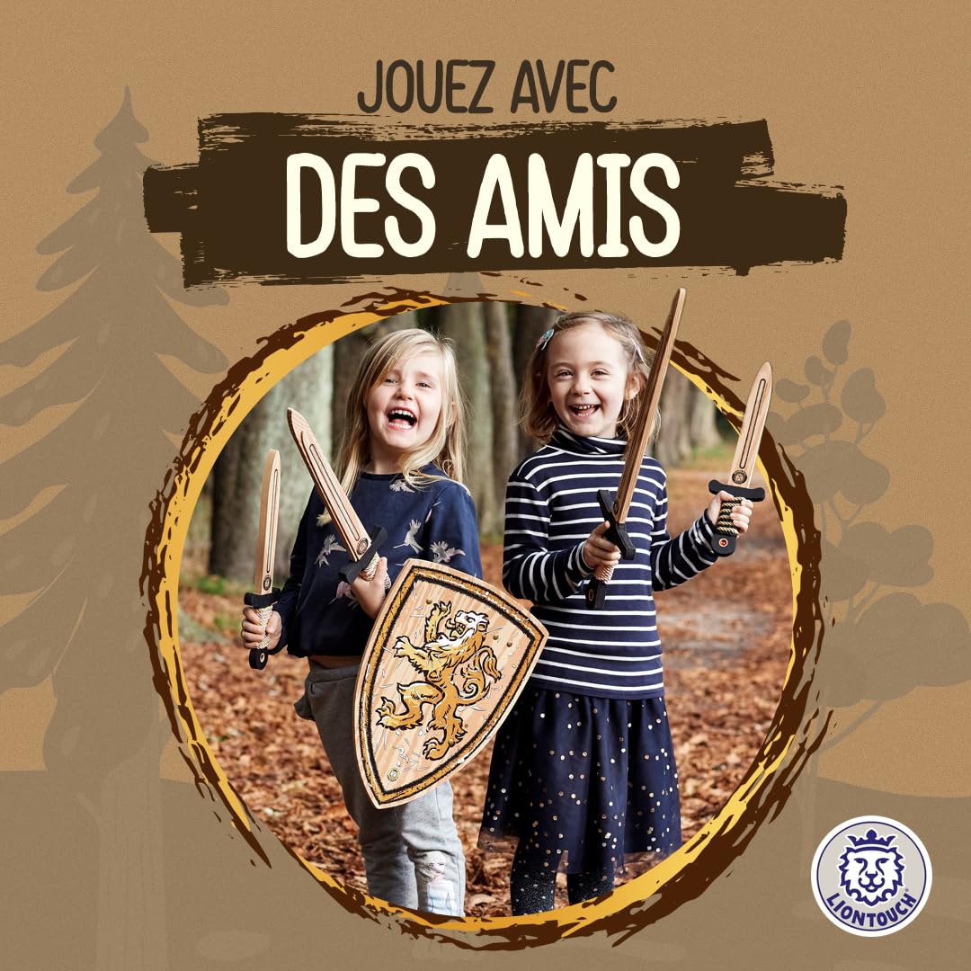 Liontouch - WoodyLion Épée, Or & Rouge – Taille Moyenne | Jouet en Mousse Imitation Bois pour Jeu d'Imagination dans Les Bois | Armes Flexibles et Sûres pour Déguisements et Costumes pour Enfants