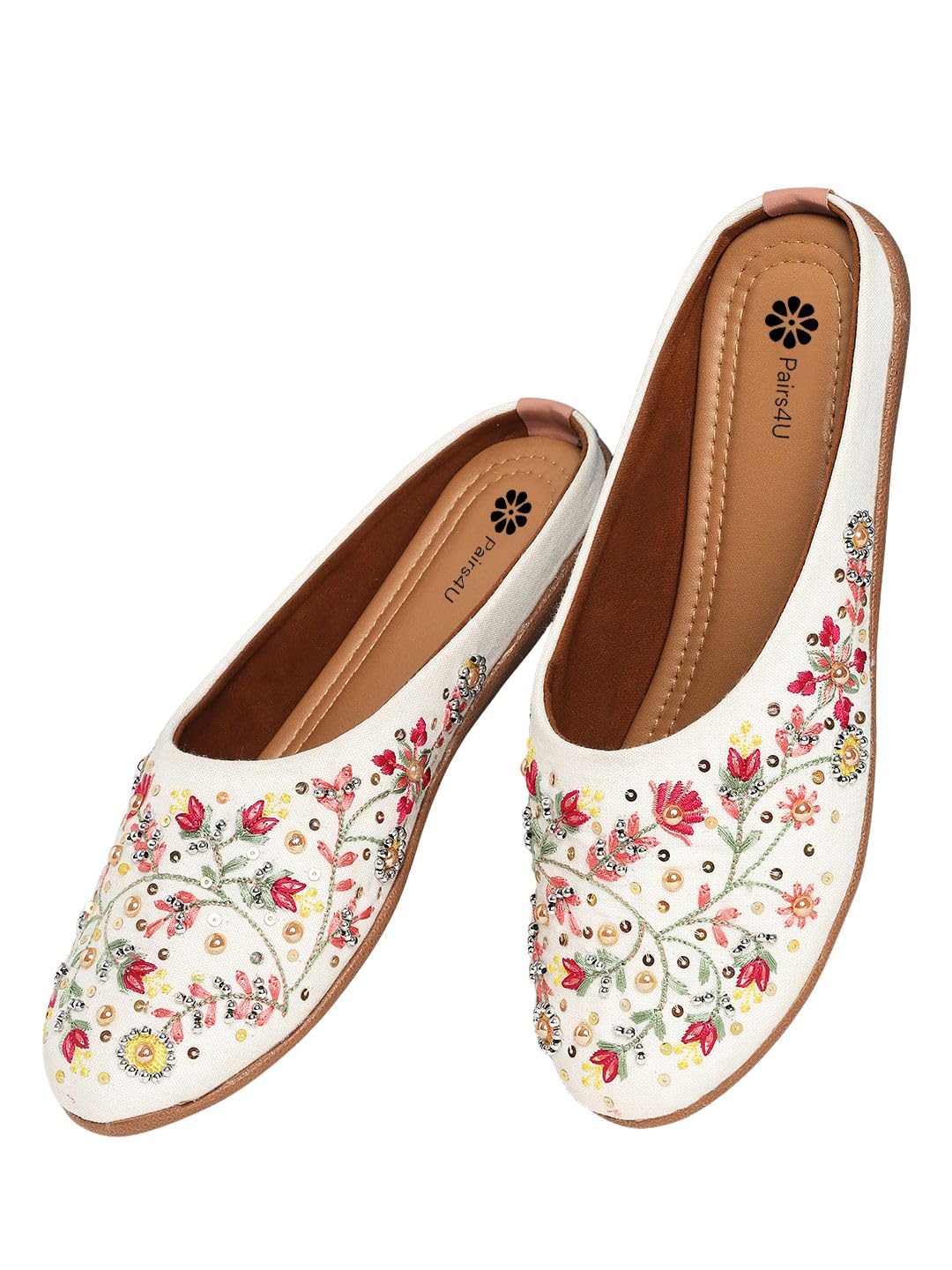 Women Embellished Ethnic Mules Flats | Canvas Upper with Embroidered Pattern | Elegant Slip-On for Ethnic Wear-image-11
