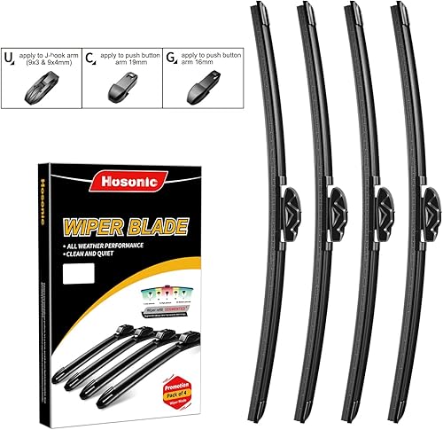 HOSONIC - Limpiaparabrisas de 24 pulgadas + 15 pulgadas, con adaptador multifunción que se adapta a cualquier brazo de limpiaparabrisas,