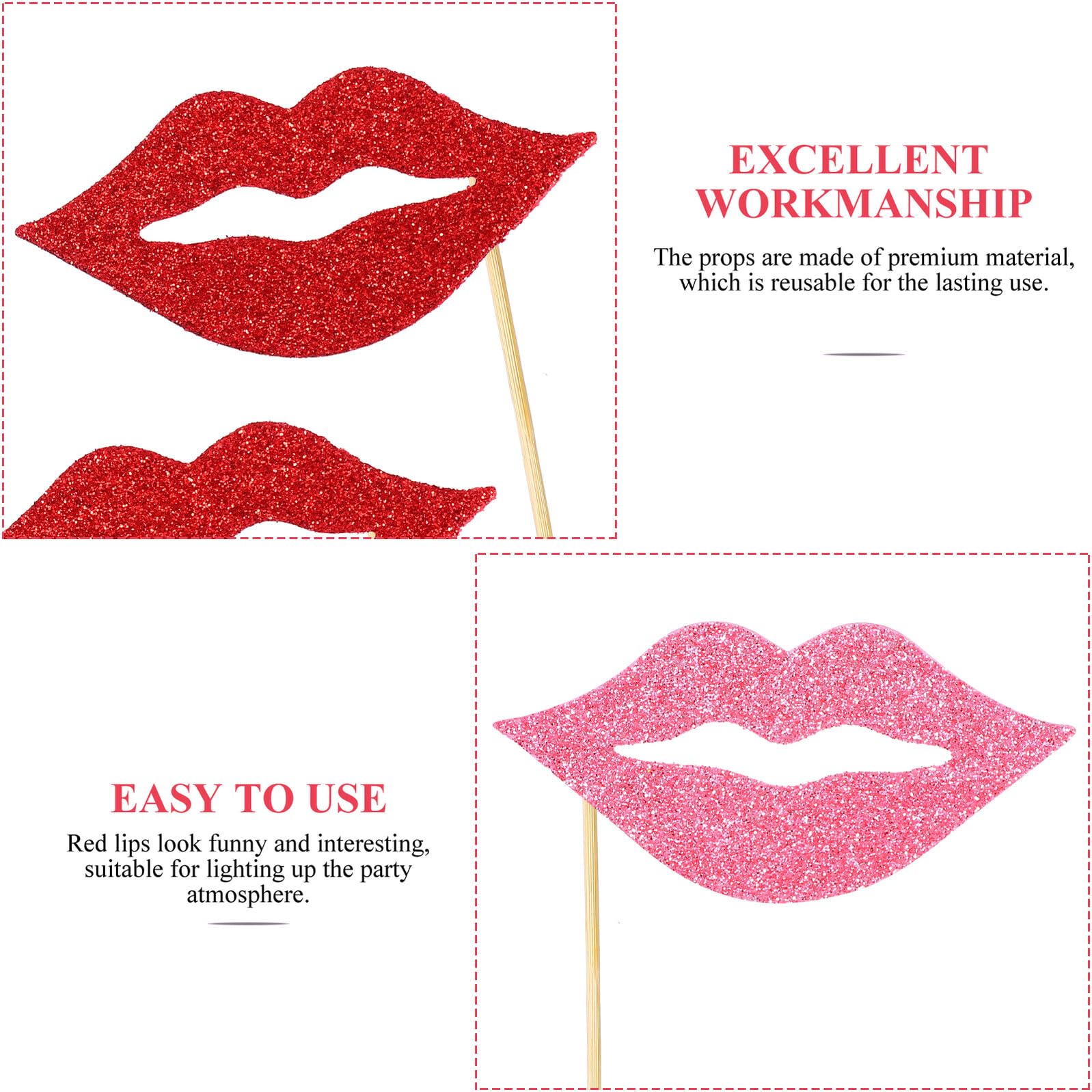3 Sätze Teiliges Handheld Foto Requisiten Rote Und Pinke Lippen Kreative Party Deko Für Festival Geburtstag Hochzeit Selfie Zubehör 40 Stück * 3