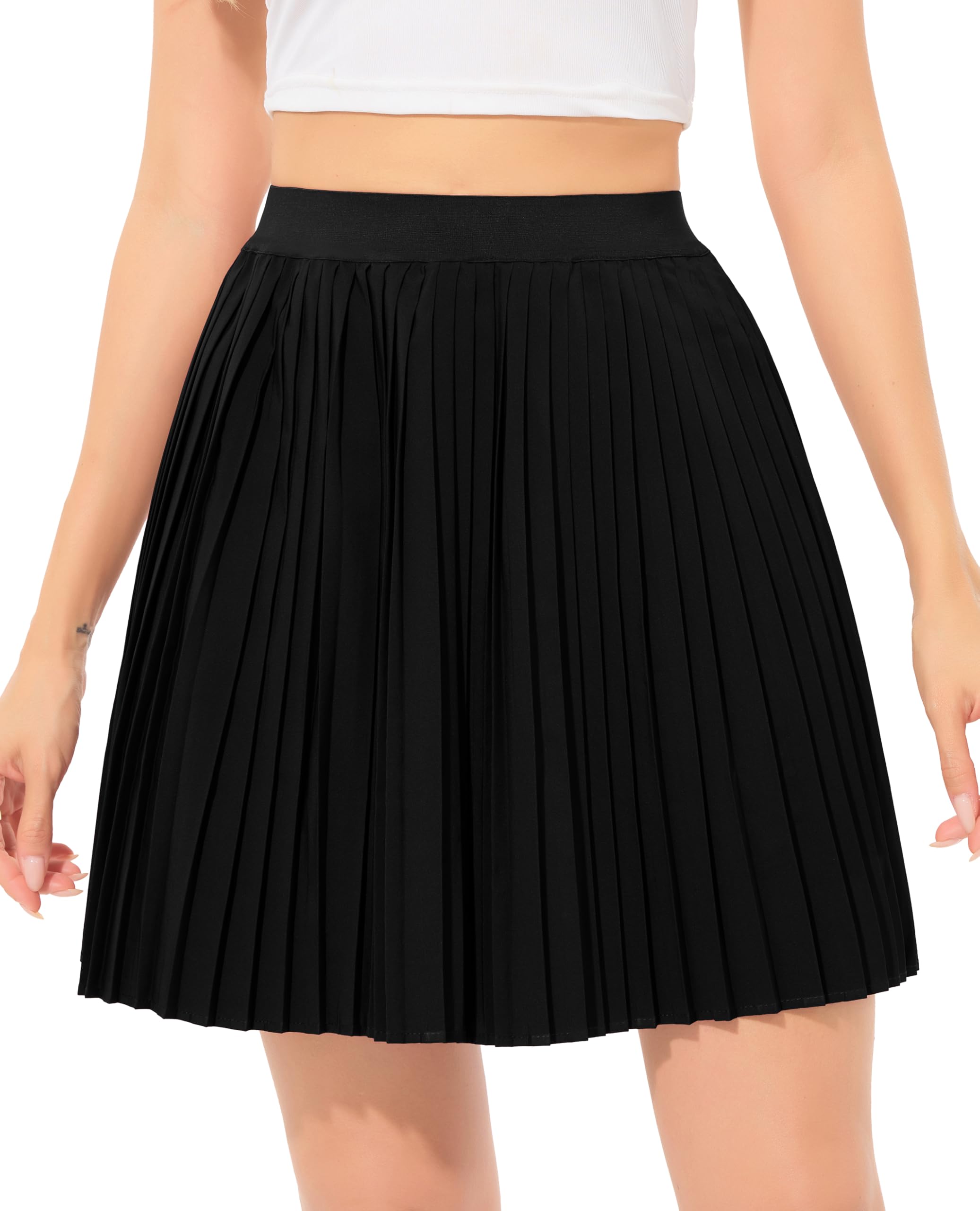 Wikoan Plisseerock Damen Kurz Röcke A Linie Elegant Faltenrock Hohe Taille Elastischer Bund Minirock Sommer Rock mit Shorts S-XXL