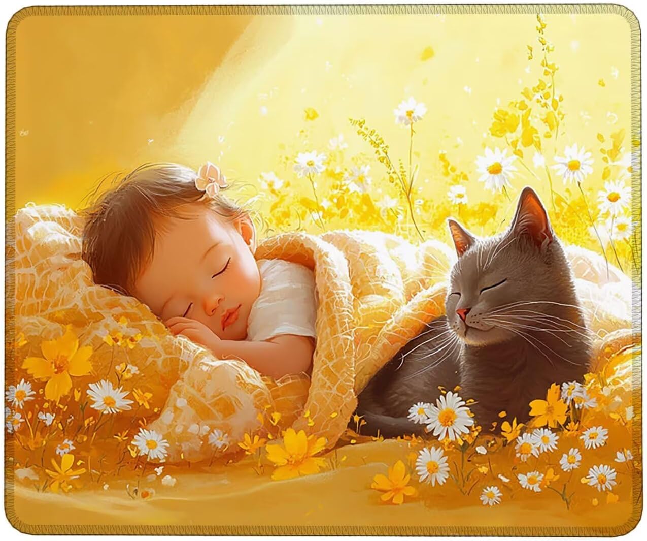 Mouse Pad with Stitched Edge, Premium-Textured Square Mouse Mat, Washable Mousepads, Non-Slip Durable Portable Rubber Base Mousepad for Laptop, Computer, PC, Gaming, 240x200x3mm Cute baby, A-480