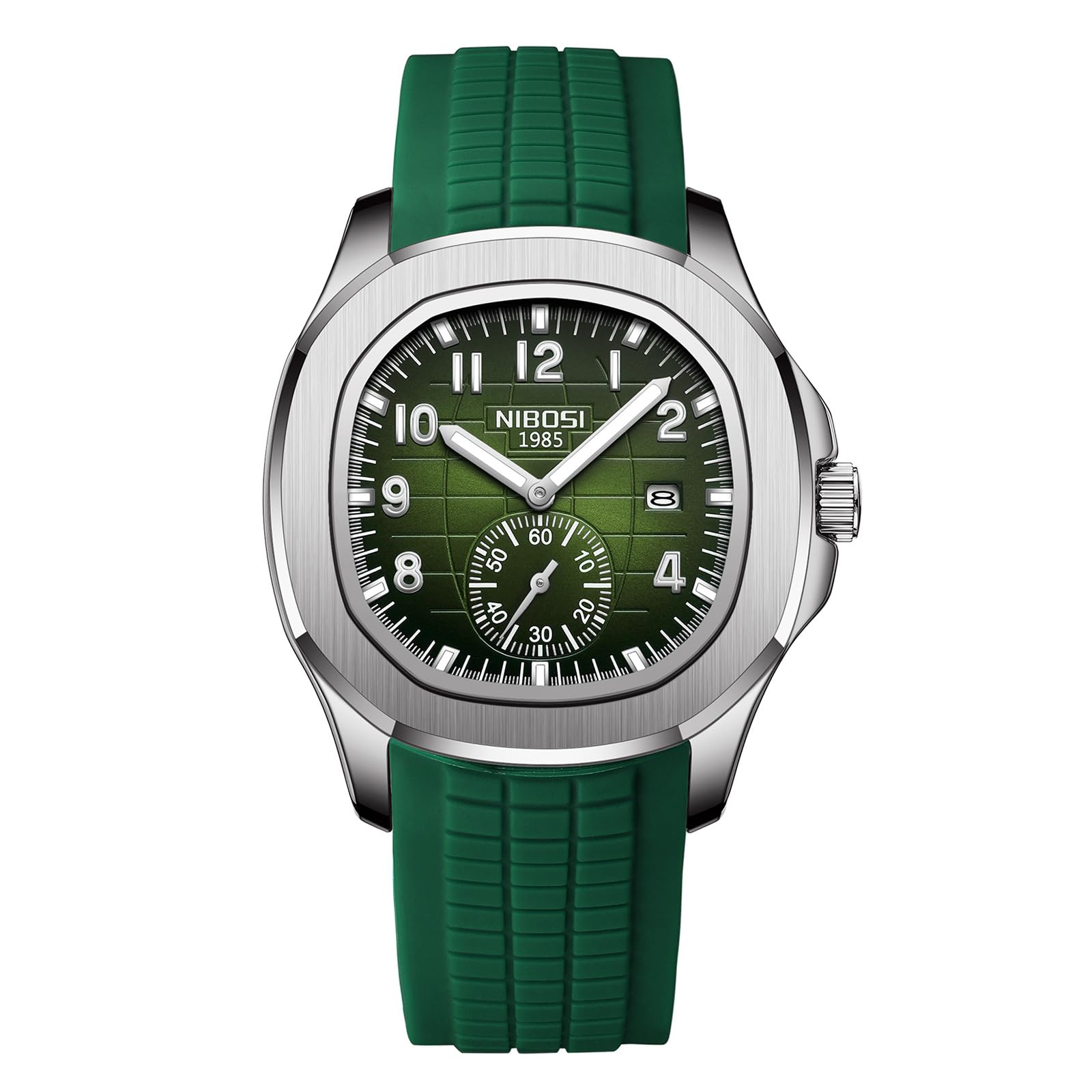Montre classique à quartz pour homme avec cadran lumineux et fonction date, bracelet en silicone, étanche