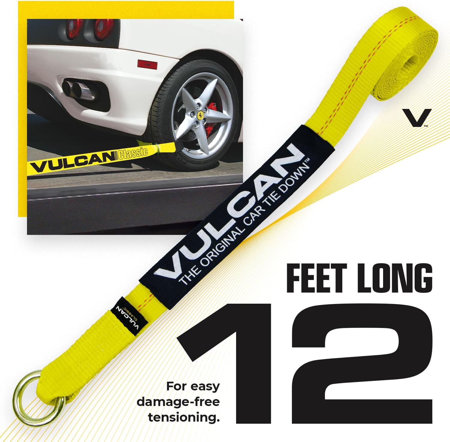 VULCAN Car Rim Tie Down System with Ratchets - 2 Inch x 144 Inch - 4 Pack - Classic Yellow - 3,300 Pound Safe Working Load - Image 5