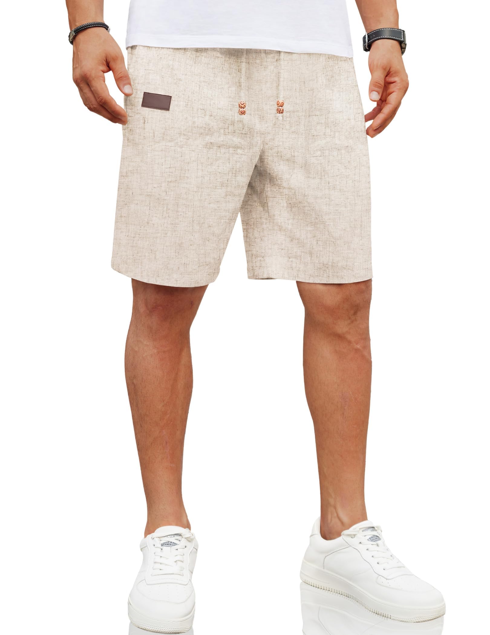 COOFANDY Herren Leinen Shorts Kurze Leinenhosen mit Gummizug Freizeithose Leichte Sommerhose mit Taschen