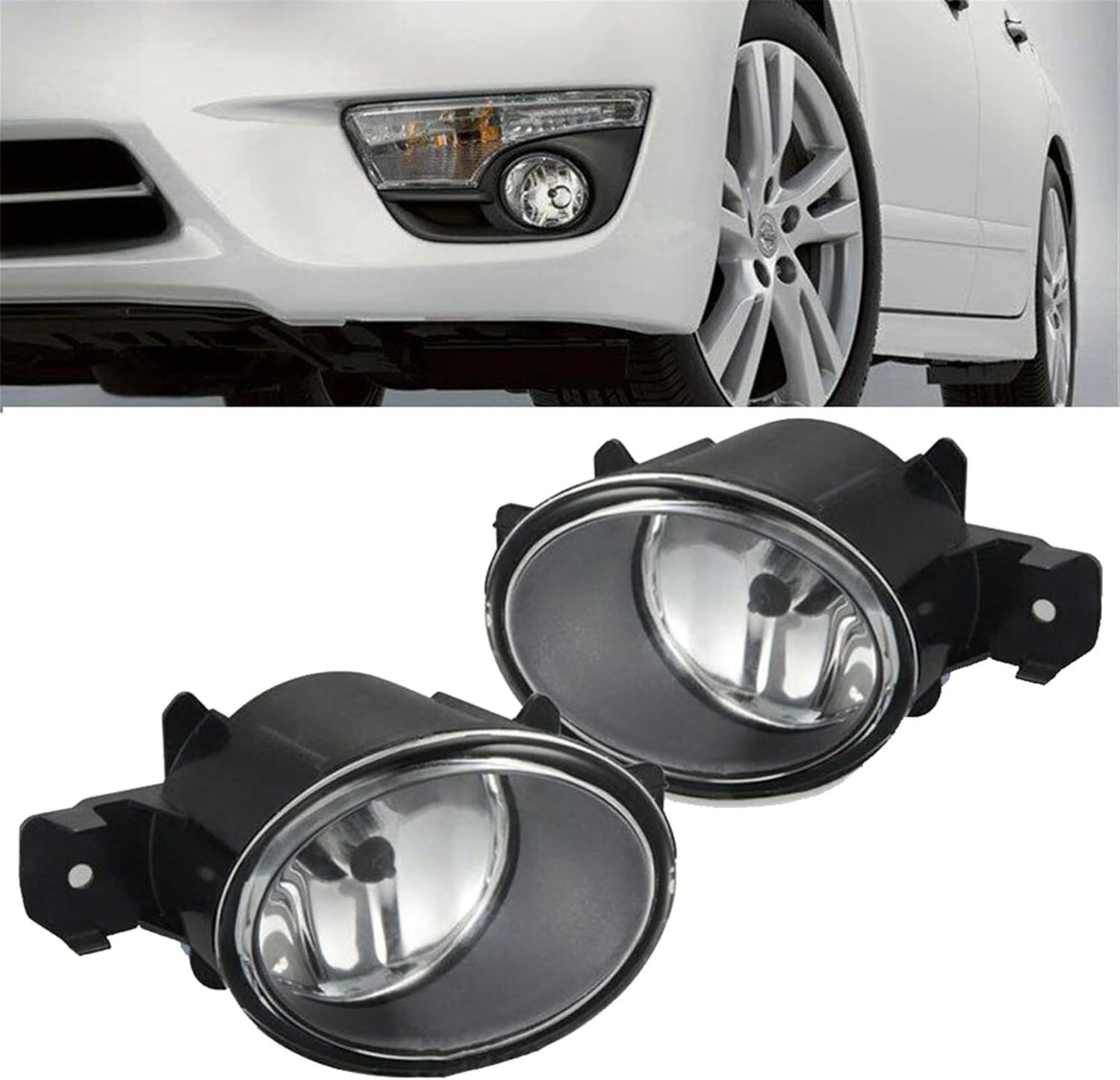 WFLNHB Pair Fog Lights Clear Glass Lens Replacement for Nissan Sentra Maxima Altima Rogue & Infiniti M35 M45 G37 JX35 QX60 w/ H11 Lamp Bulbs 26155-89927, 26150-89927, NI2593117, NI2592117