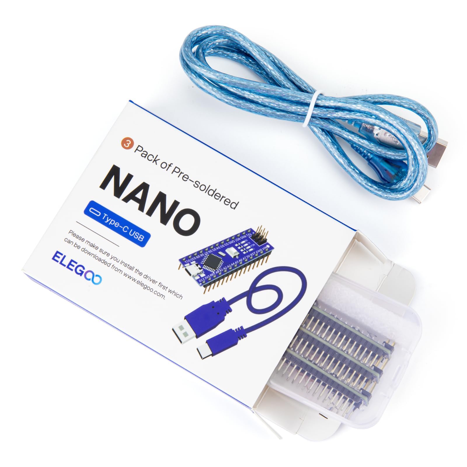 ELEGOO Nano with Headers USB-C, Scheda Pre-saldata con Connettori Compatibile con Arduino IDE