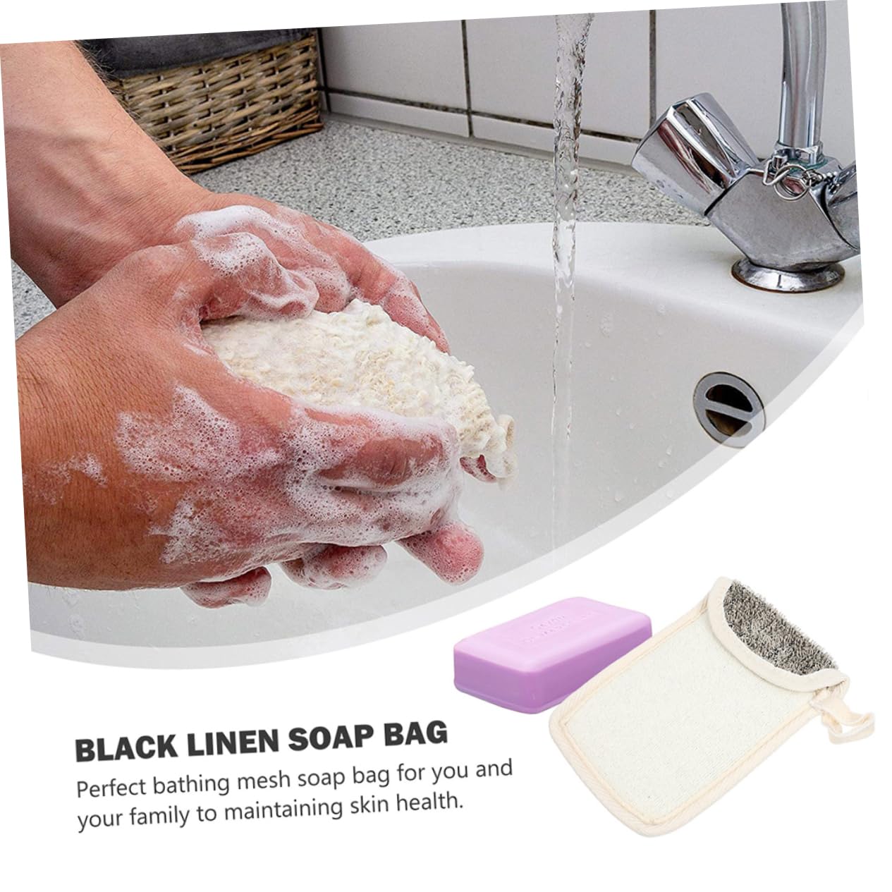 Black Linen Soap Pouch Set of 5 Exfoliating Mesh Soap Net for Foaming for Bath Face Cleansing