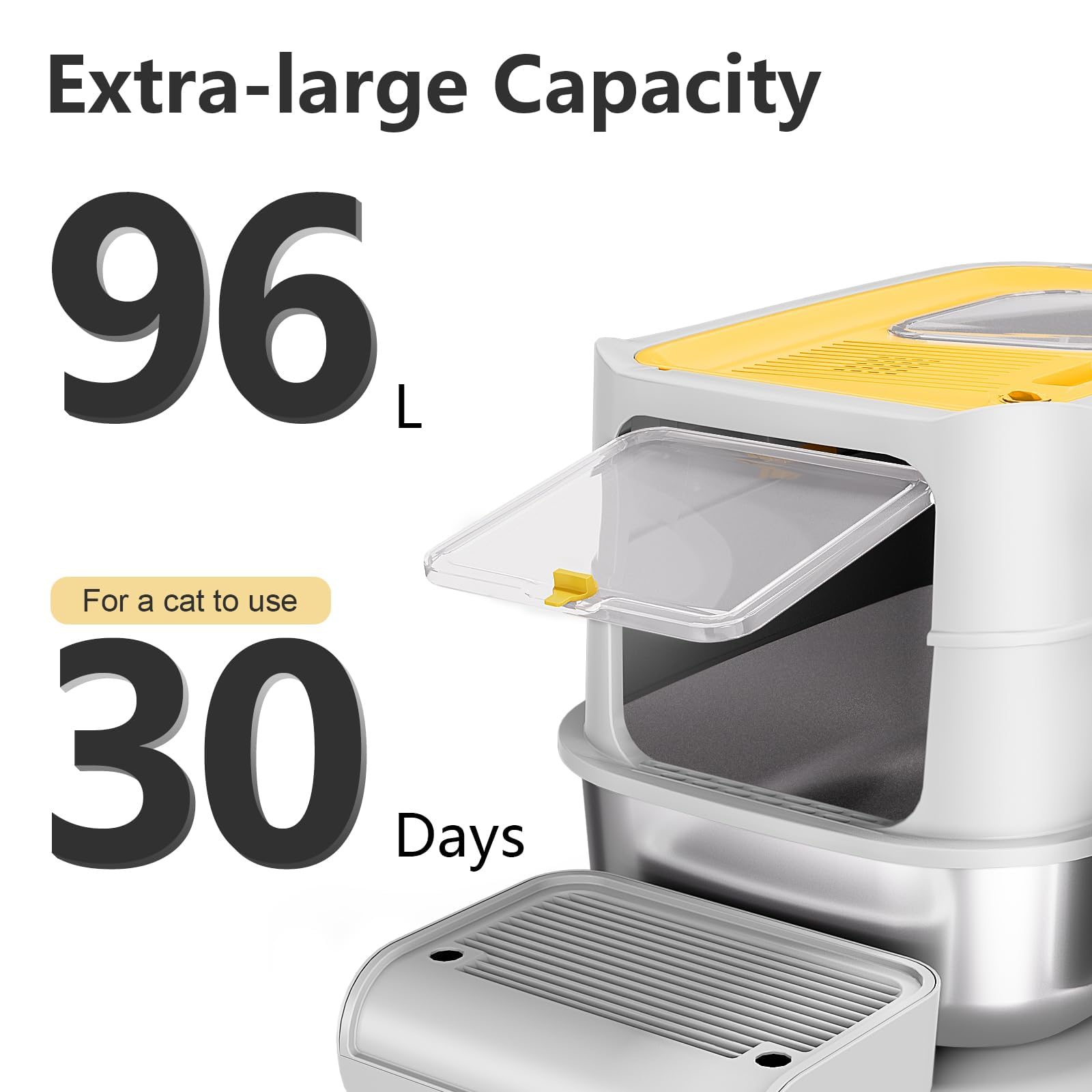 Extra Large Stainless Steel Litter Box with Lid & Scoop, Enclosed Metal Kitty Litter Box with Step, Front Entry Top Exit, Odor Control, Anti-Leakage, Non-Sticky, Easy Cleaning