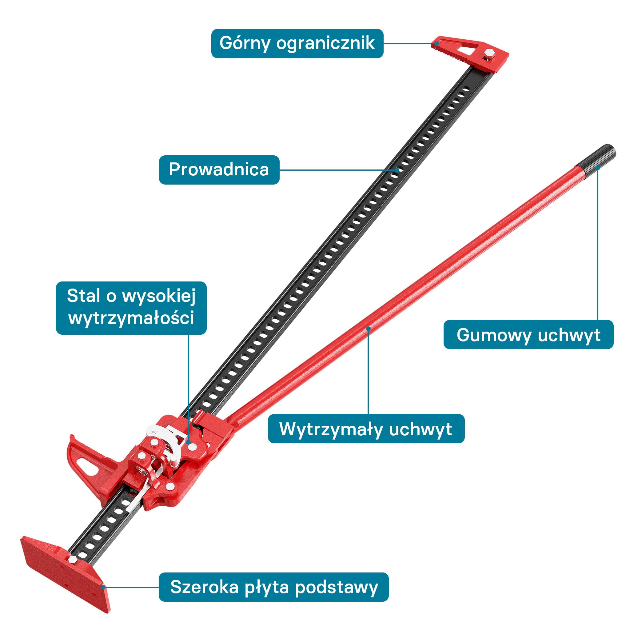 Wiltec Podnośnik farmerski 60" 150 cm do 3000 kg udźwigu i maks. 135 cm wysokości podnoszenia, podnośnik terenowy do samochodów