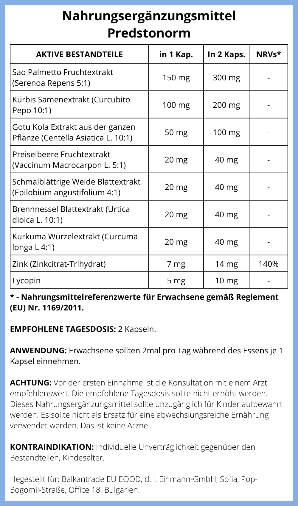 PREDSTOnorm Prostata Nahrungsergänzungsmittel, Kürbiskernextrakt, Sägepalmenextrakt, Brennnesselwurzel, 60 Kapseln (1)