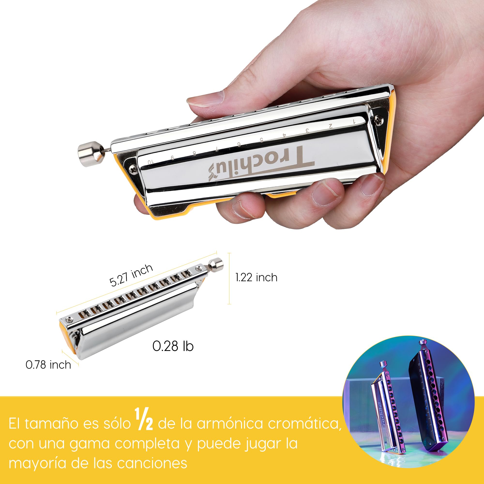 JDR Trochilus Armónica Cromática 10 Agujeros Cromonica Clave de C Armonica Arpa Sin Valvula Organo de Boca con Estuche para Adultos Profesionales Principiantes (Afinacion Cromatica/Solo Clave de C)