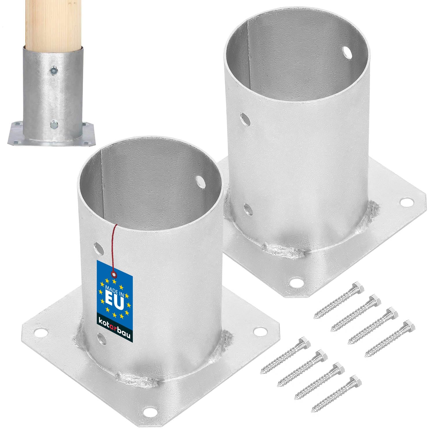 KOTARBAU® 2 pcs Fence Post Support - Galvanised Steel - Ø 100 mm (3.94 inches) - Silver - Bolt Down Post Support - Heavy Duty - Outdoor Use