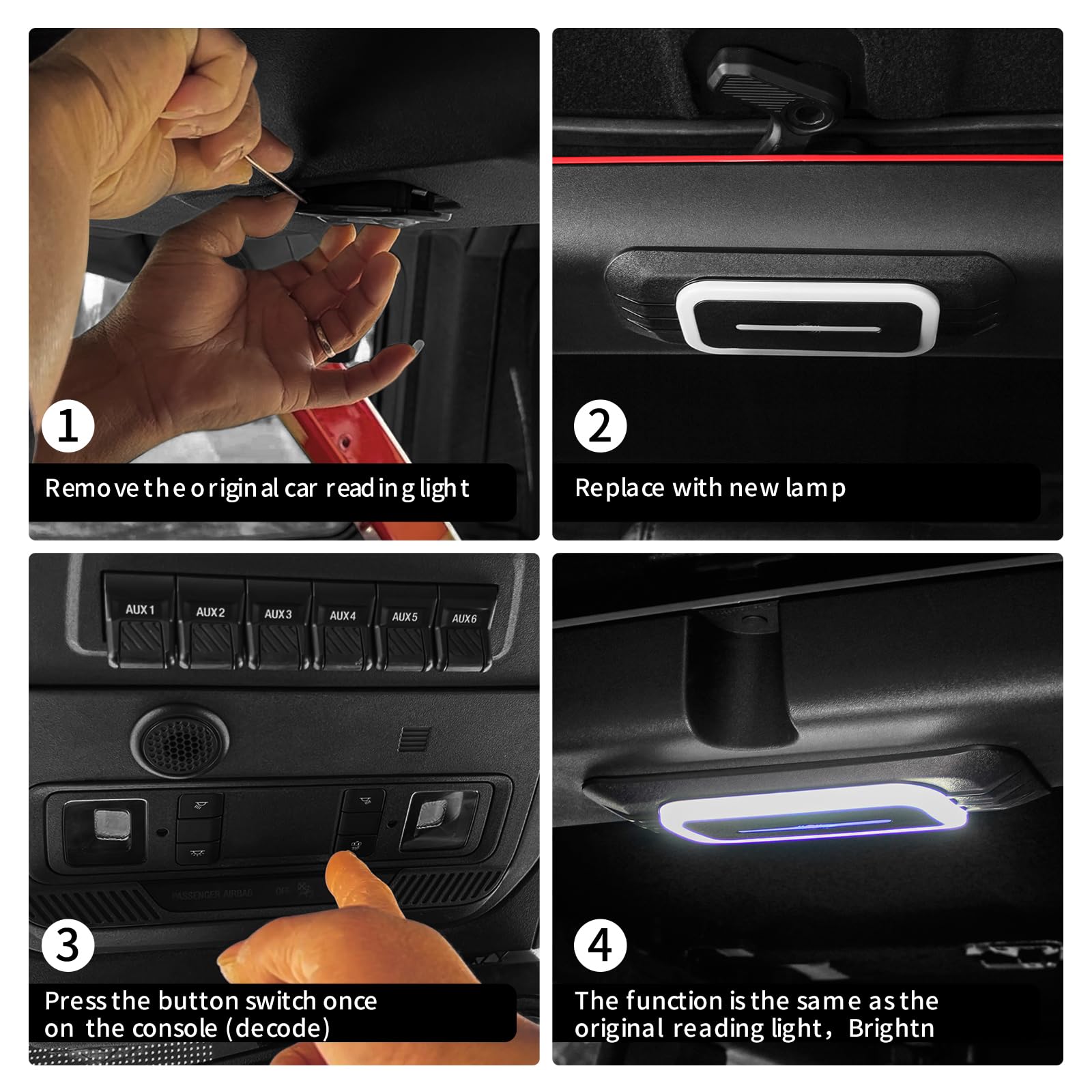 Luces traseras de techo compatibles con Ford Bronco 2021-2025, interruptor táctil LED para área de carga de techo de maletero, interruptor original de 4 puertas (no para modelos de 2 puertas)