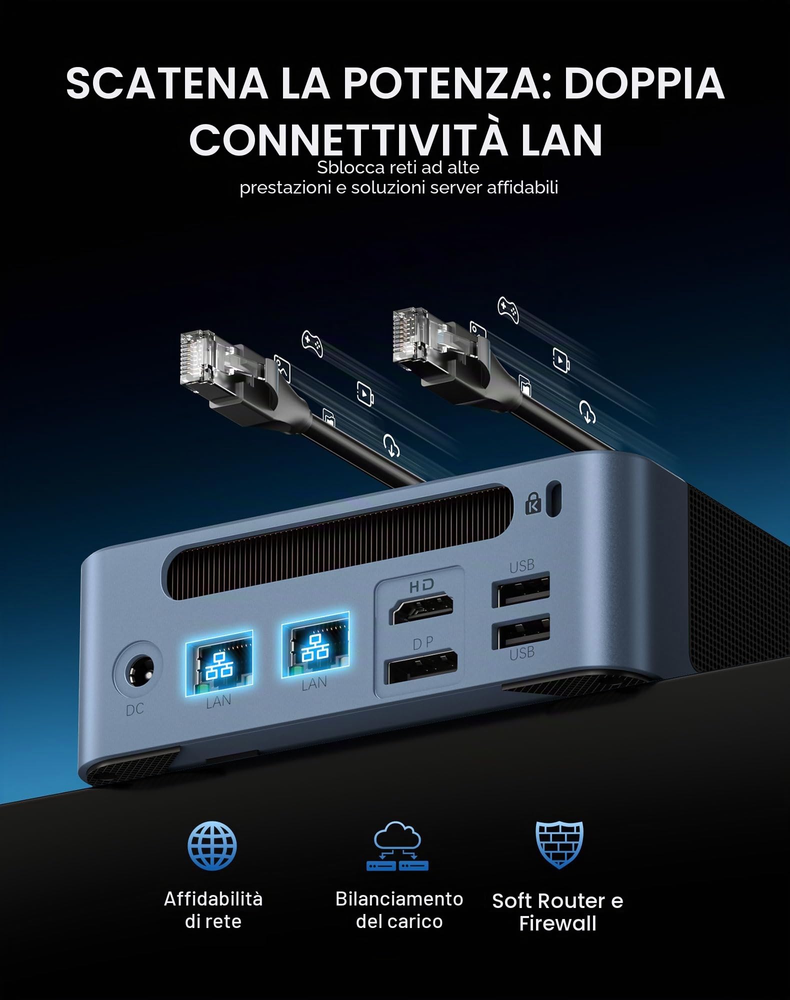 BOSGAME E5 Mini PC Ryzen 5300U 16GB DDR4 512GB NVMe SSD HDMI DP USB-C Triplo Display 4K Doppia LAN WiFi 5 BT5.0
