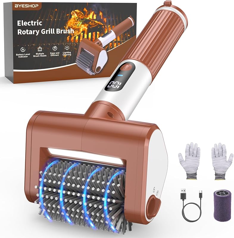 𝑵𝒆𝒘𝒆𝒔𝒕-𝑮𝒆𝒏 Cepillo eléctrico para parrilla, limpiador de parrilla para barbacoa con pantalla digital, cepillo giratorio inalámbrico de velocidad variable, cepillo de limpieza para parrilla con cabezales reemplazables