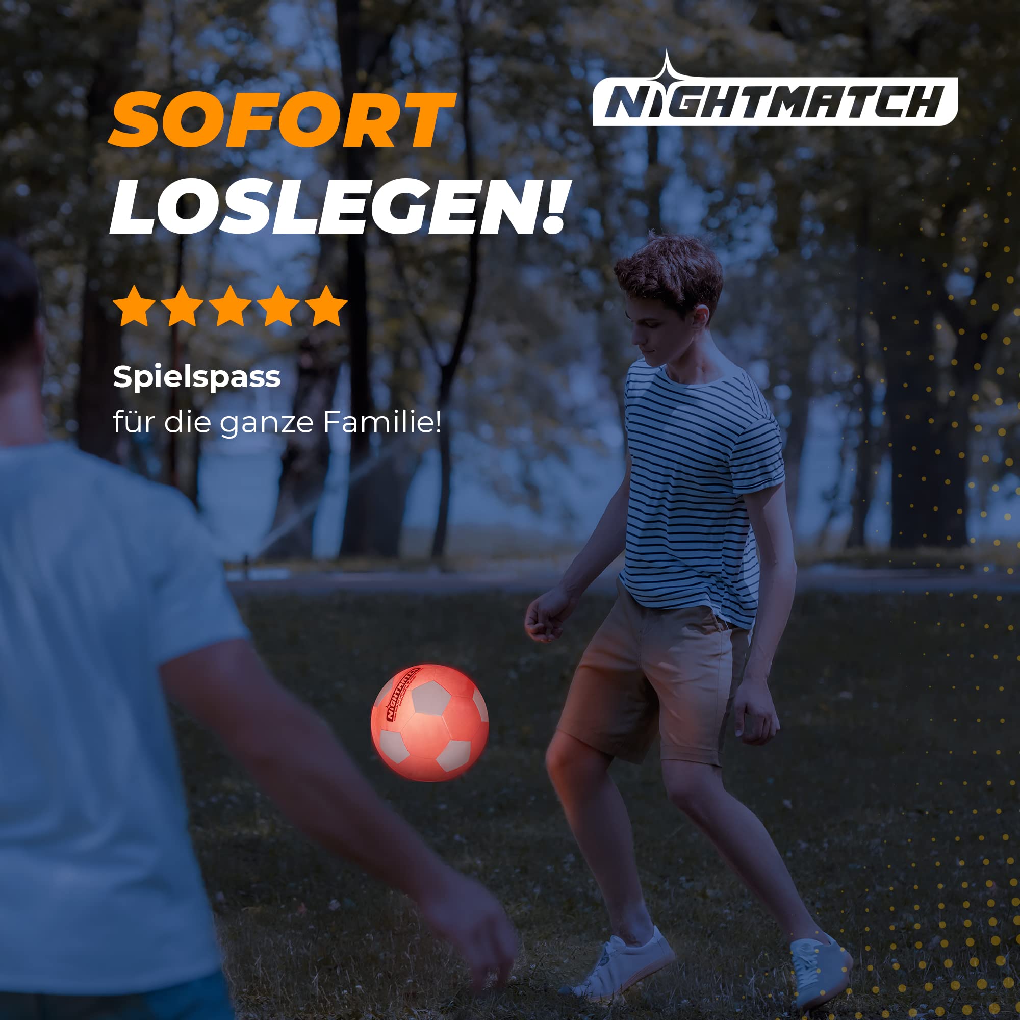 NIGHTMATCH Oficjalny rozmiar 5 wodoodporna piłka nożna LED – świecąca piłka nożna do gier nocnych, dla dzieci, dorosłych – kompletny zestaw z pompką i dodatkowymi bateriami