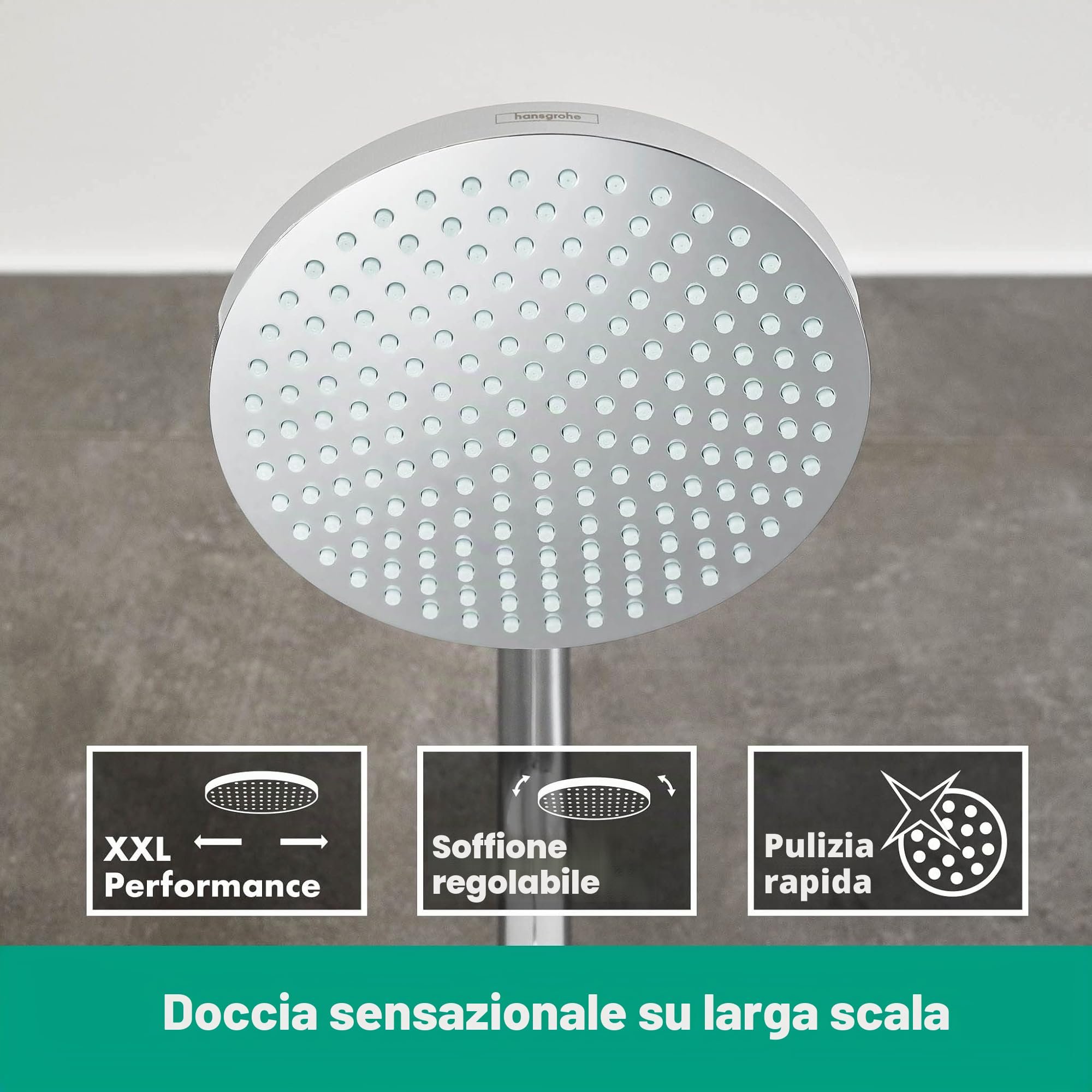 hansgrohe Crometta S - Colonna doccia con miscelatore termostatico, Sistema doccia (⌀ 240 mm) con rubinetto, doccetta (2 getti), tubo, asta e soffione doccia tondo (1 getto), cromo, 27267000