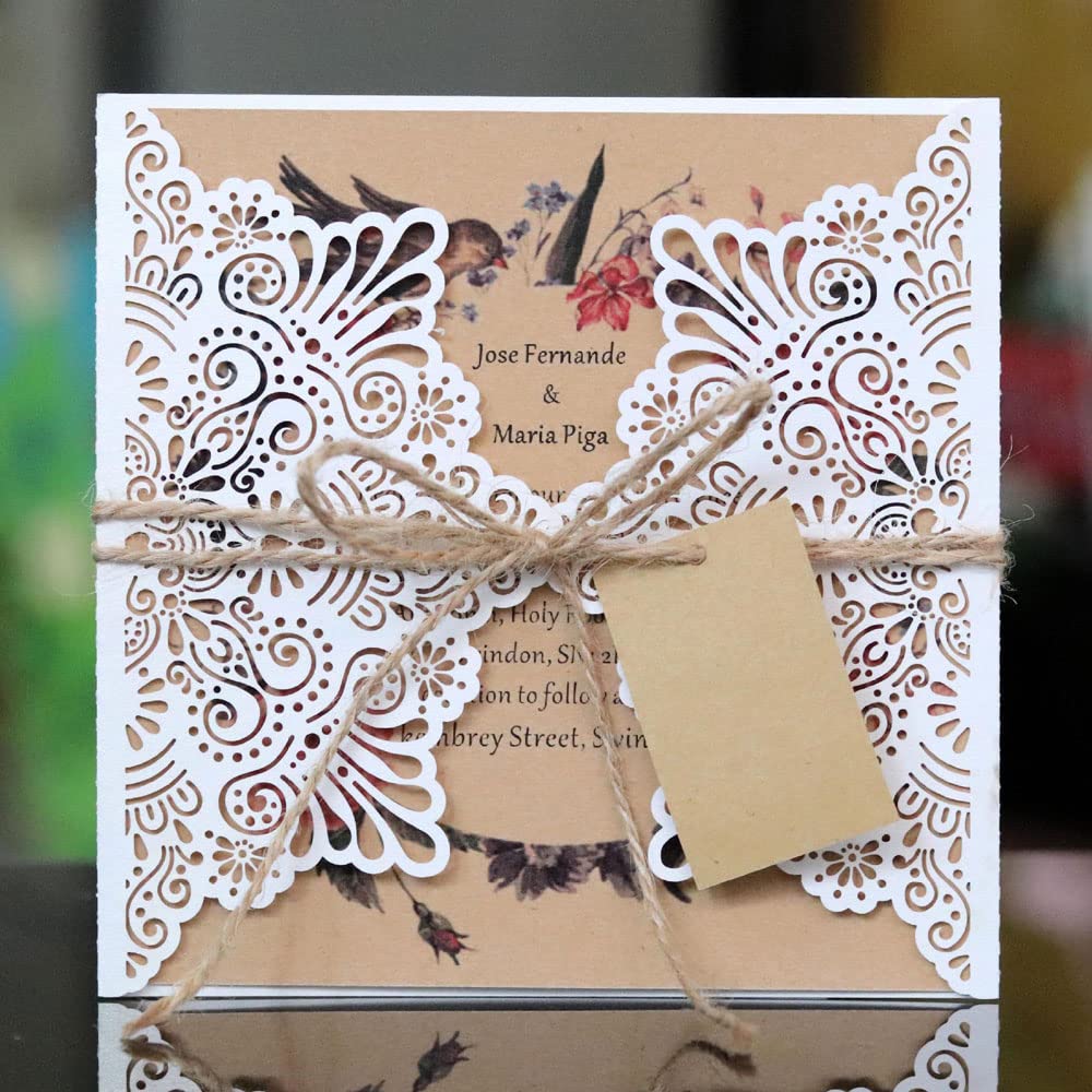 Tarjetas Evento Imprimibles Kit De Invitaciones De Boda Marfil - 50 Piezas,  Diseño Floral Con Encaje Laser, Incluye Sobres Diseño Láser Hot Stamping, image size:1000x1000