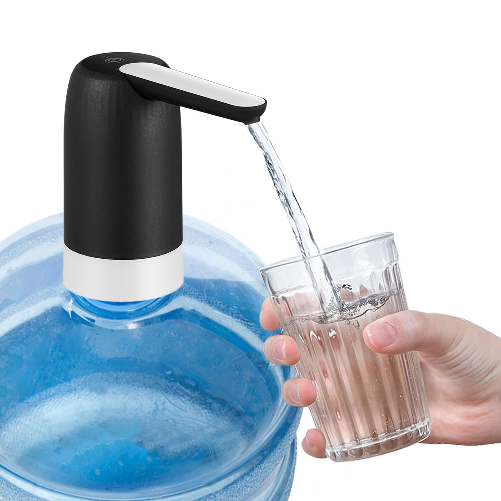budiniao Universal Water Bottle Pump, Portable Electric Water Dispenser for 2-5 Gallons, 4.5L, 5L, 10L, 15L, USB Rechargeable, Suitable for Indoor and Outdoor Use, Black