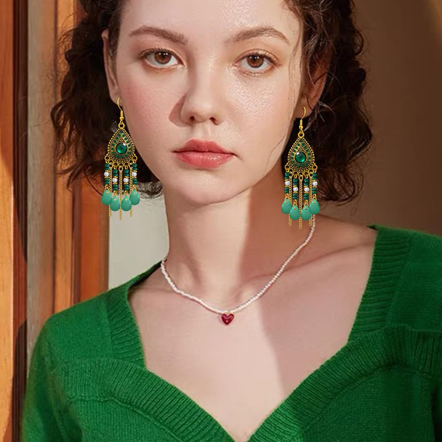 Bohemian Dainty Vintage Gold Crystal Teardrop Chandelier Lightweight Dangle Drop Earrings Retro Alloy Chain Fringe Hook Earrings For Women Jewelry Gifts - Image 4