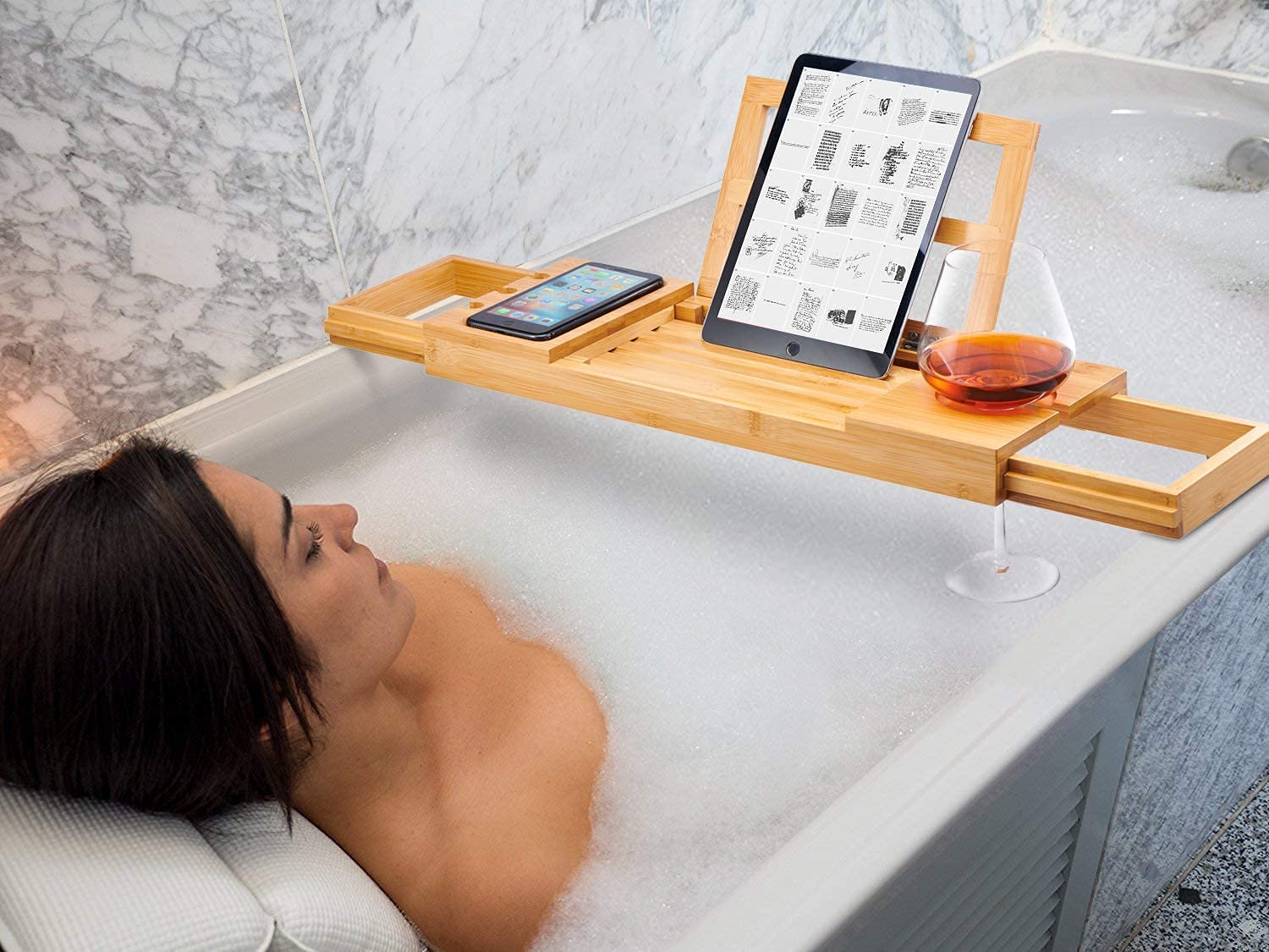 Utoplike Vassoio di bambù retrattile vasca da bagno,Mensola Vasca da Bagno | Organizer per vasca da bagno con portasciugamani per bicchieri da vino e tablet, regalo distintivo per Natale