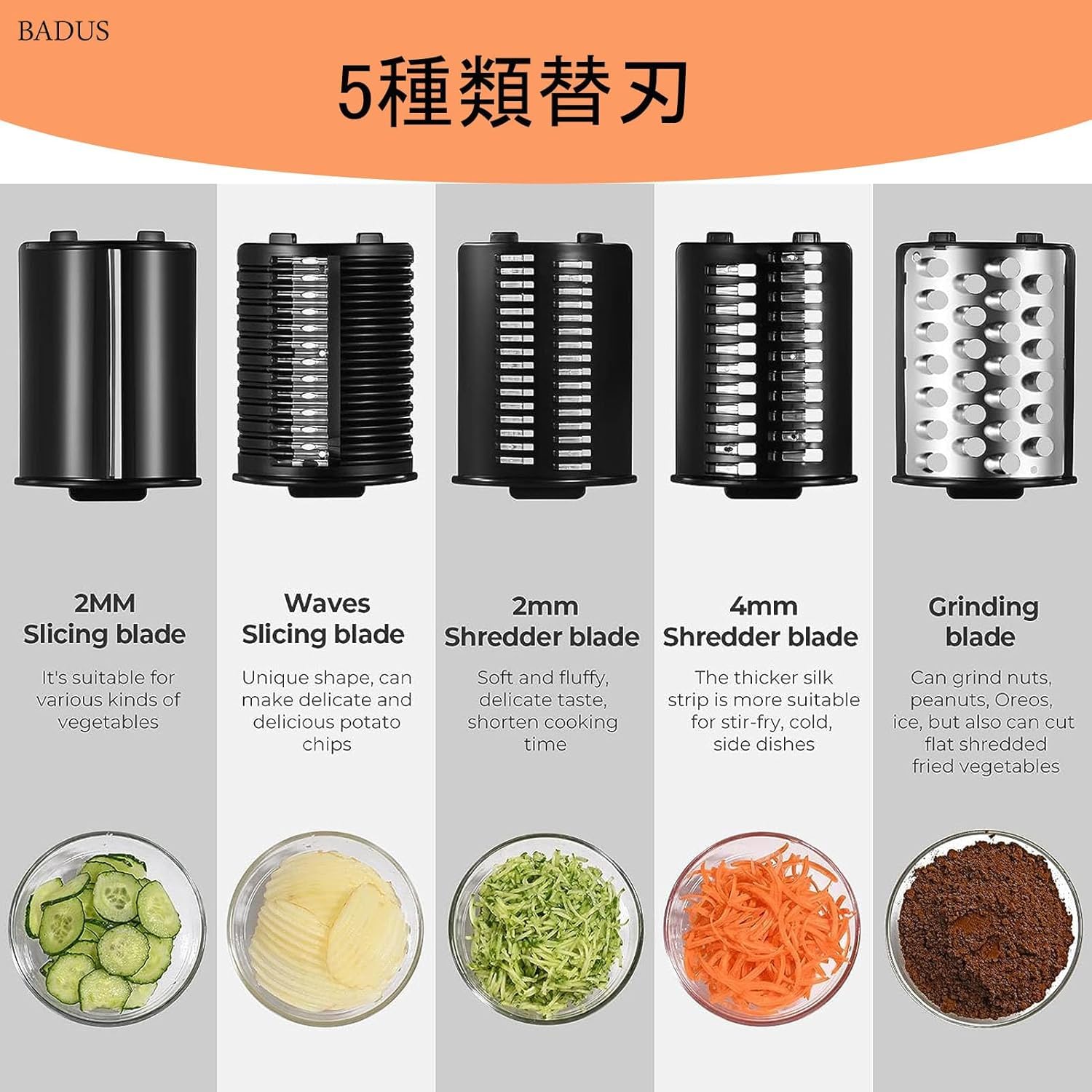 Amazon | 電動野菜スライサー 野菜サラダメーカー スライサー セット 5
