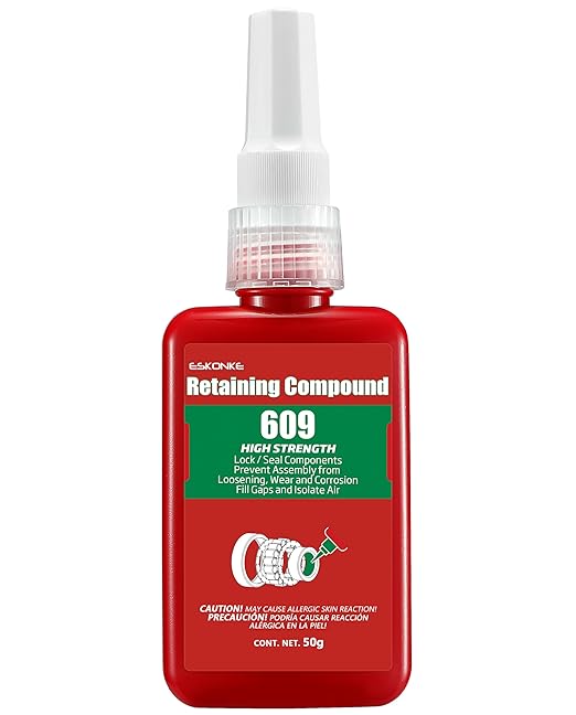 ESKONKE Retaining Compound Green 609 Sleeve Retainer High Strength Cylindrical Metal Components Assemblies Locking and Sealing Anaerobic Glue 1.69 Oz/50 ml