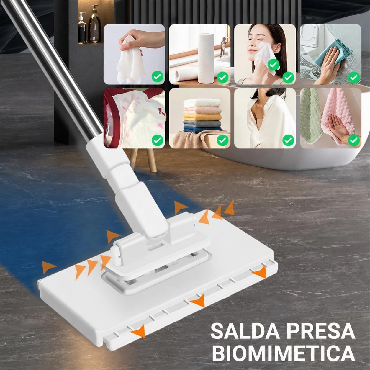 SWEEPI Mop per Pulizia Universale, Morsetto Rapido, 4 Panni Lavabili (2)