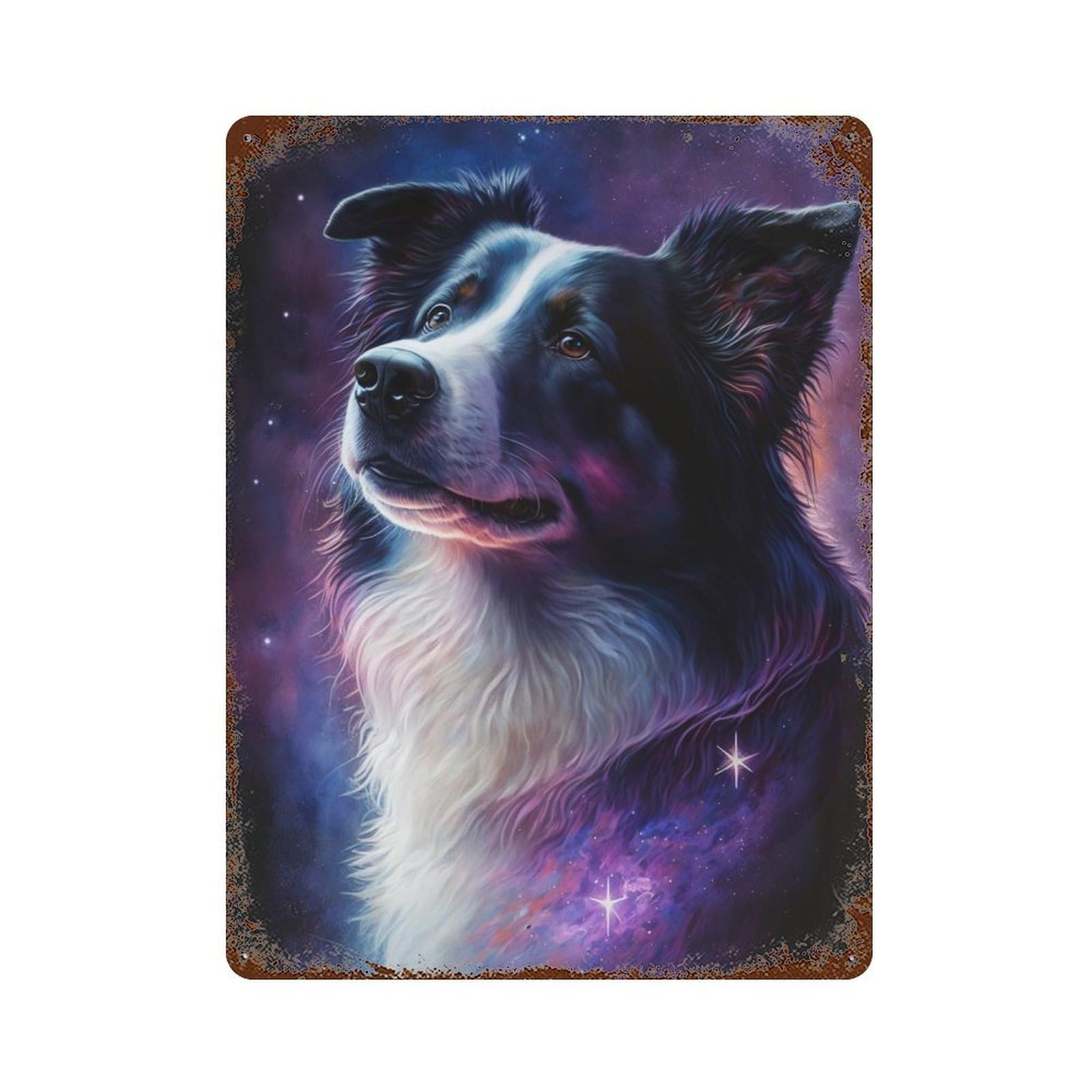 Garage Style Cosmic Canine Portrait-7 Distressed Metal Wall Sign 15.7"x11.8", Farmhouse Wall Decor for Bar And Workshop