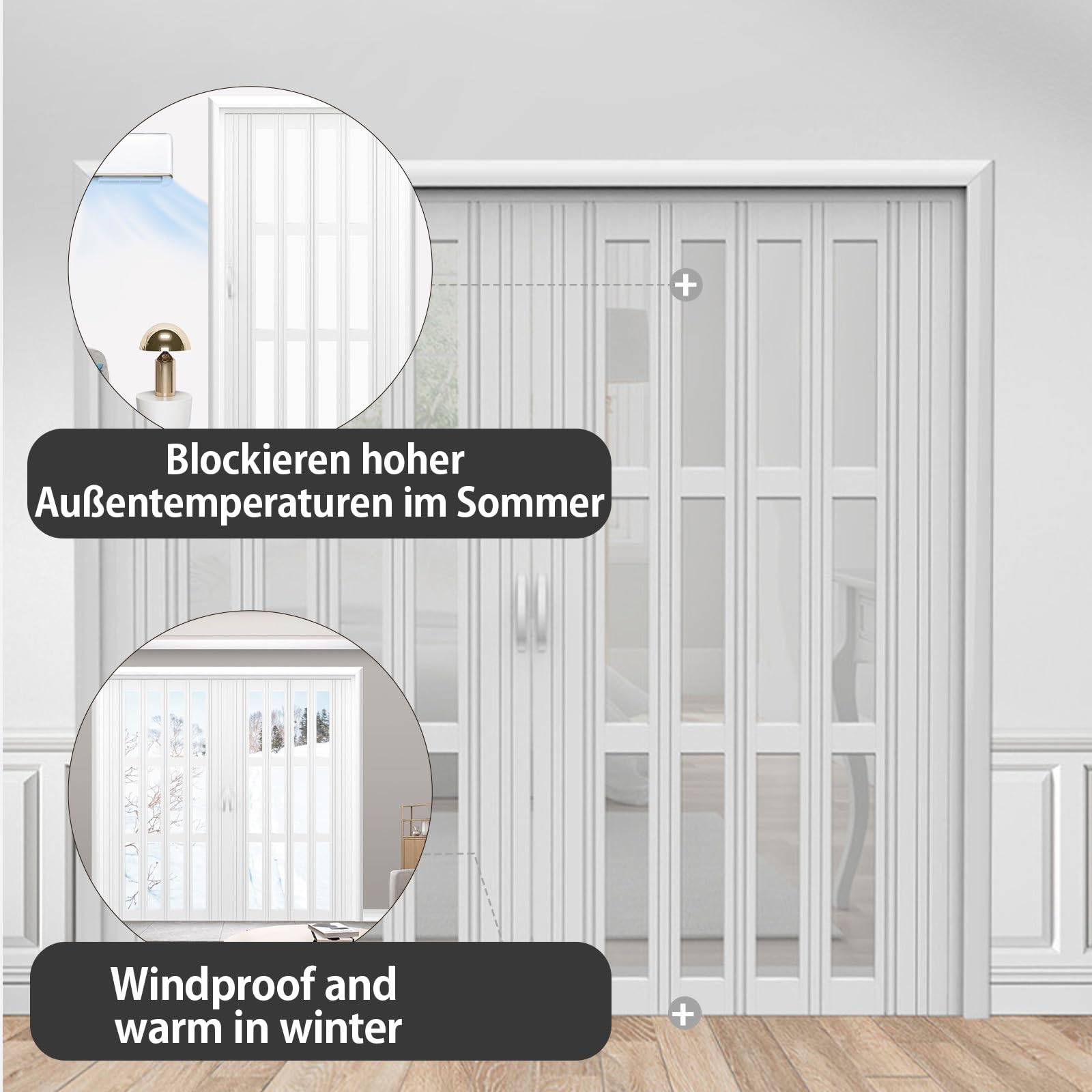 Puerta Plegable, Puertas Plegables Blancas Cerradas Estilo Acordeón, Divisores de Ambientes para Cocina y Baño, para Cocina Lavadero Armario, Fácil instalación, Blanco（W×H:145×203cm）