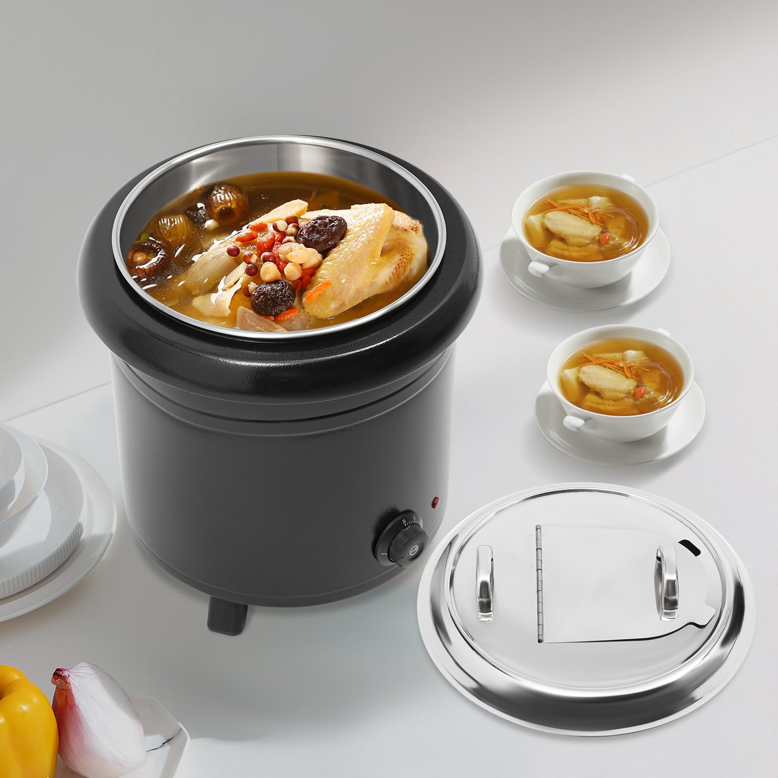 Calentador eléctrico de sopa de 13 l, 400 W, olla eléctrica con olla interior extraíble y tapa ajustable 30-85 °C, eléctrico, profesional, para bufés, cantinas, cafeterías