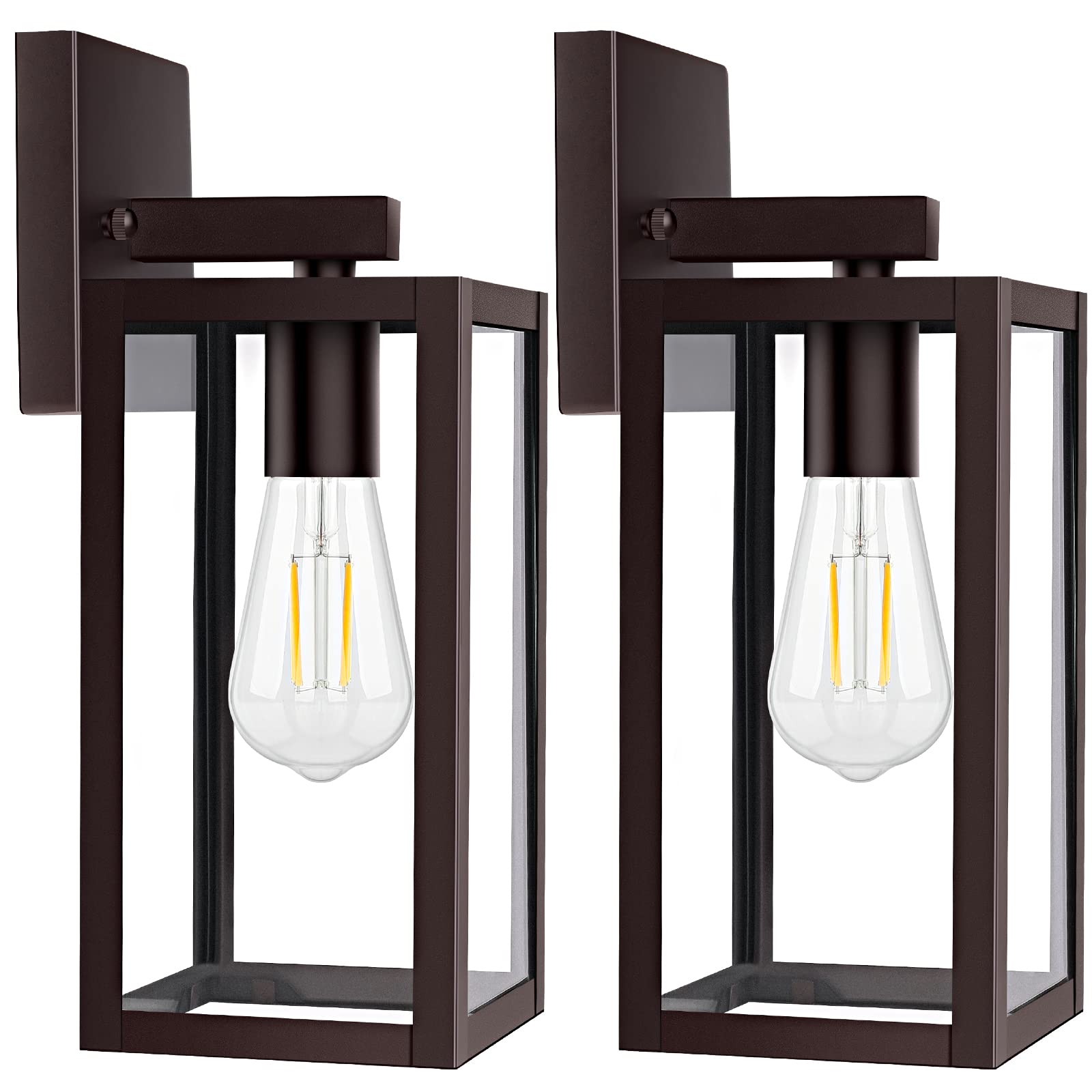 Outdoor Wall Light Fixtures, Exterior Waterproof Wall Lanterns with Clear Glass, Anti-Rust Brown Outside Wall Sconces, Modern Front Porch Lights for House Garage Doorway, Bulbs Not Included, 2-Pack