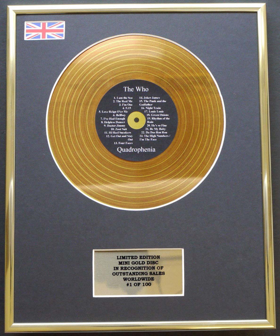 THE WHO/MINI GOLD DISC DISPLAY/LIMITED EDITION/COA/ QUADROPHENIA