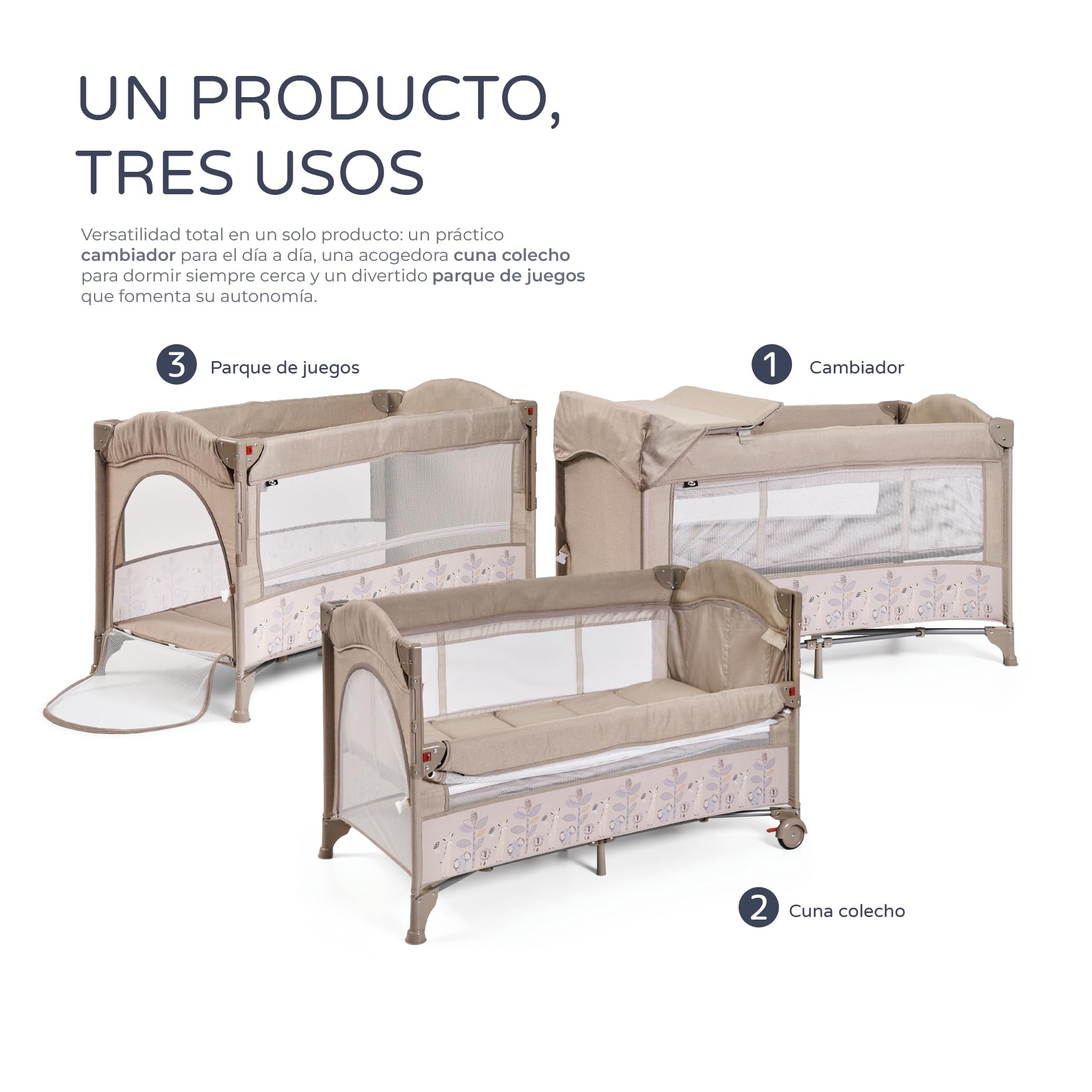 ms BabyWorld – Oxford – Cuna de Viaje y Colecho 2 en 1 | Altura Regulable | Cambiador Incorporado | Mosquitera Incluida | Plegable y Transportable | Unisex | Fácil Montaje y Compacta (Beige)