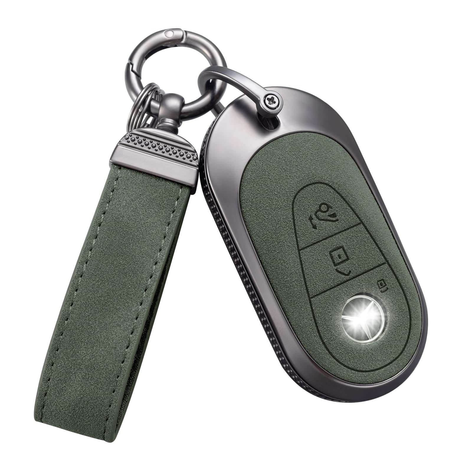 YO&YOYE Compatible with Mercedes Benz Key Fob Cover with Keychain Leather Key Case Protector for Mercedes Benz E-Class S-Class A-Class C-Class G-Class AMG Smart Remote Key (Model1, Black)