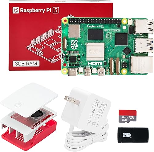 Raspberry Pi 5 Fuente de alimentación oficial de 8 GB de 27 W y estuche PD Cargador 5V5A para Pi 5 Enfriamiento PWM Fan Case (Pi 5 8GB Kit oficial A)