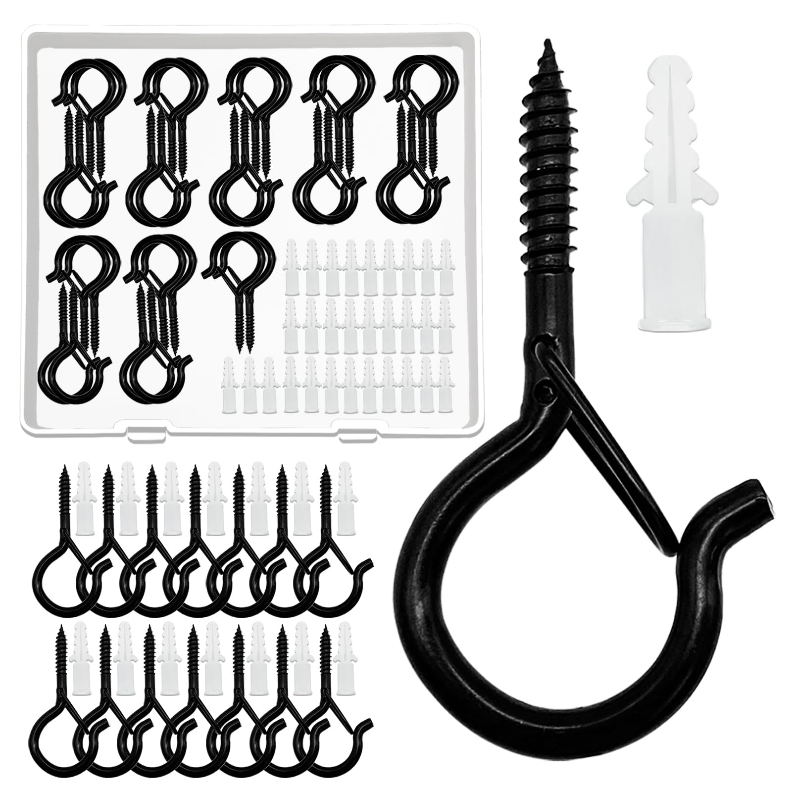 JNBGTU 30 Pack Screw Hooks for Outdoor String Lights Q Hanger Hooks Outdoor Screw Hooks with Safety Buckle Screw Hooks Hanging for Plants, Outdoor String Lights, Birdcage Feeders, Christmas Decor