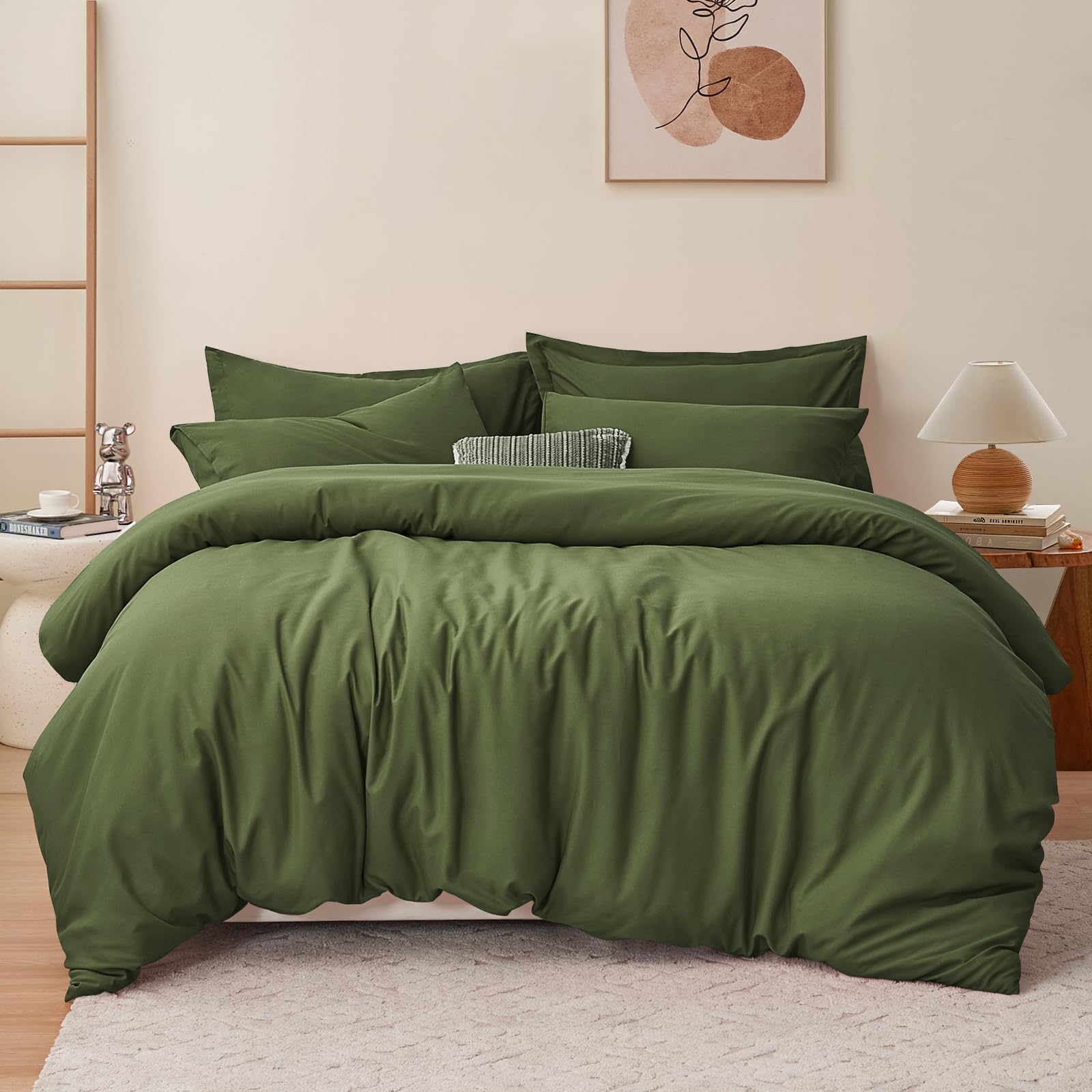 RUIKASI Olive Super King Duvet Cover Sets Bedding Set - Green Duvet Set Superking Bed Set with Zip, Soft Brushed Microfibre Super King Size Quilt Cover with 2 Pillowcases โ image 1