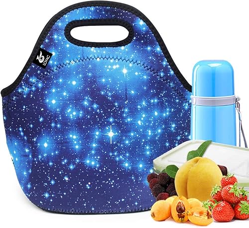 LOVAC Loncheras de neopreno, bolsa de almuerzo reutilizable, bolsa de almuerzo duradera e impermeable, aislada, suave y ligera (Estrellas Azules)